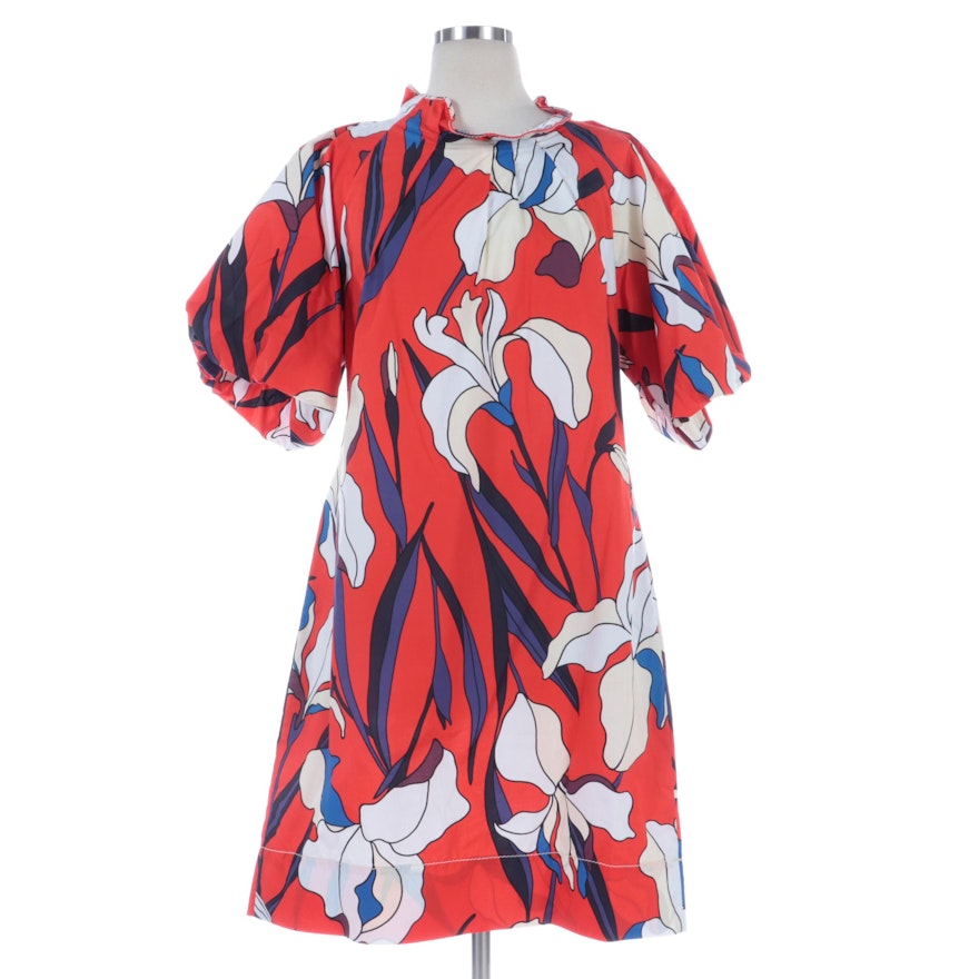 Odeeh Fancy Flowers Iris Print Cotton Short Sleeve Dress