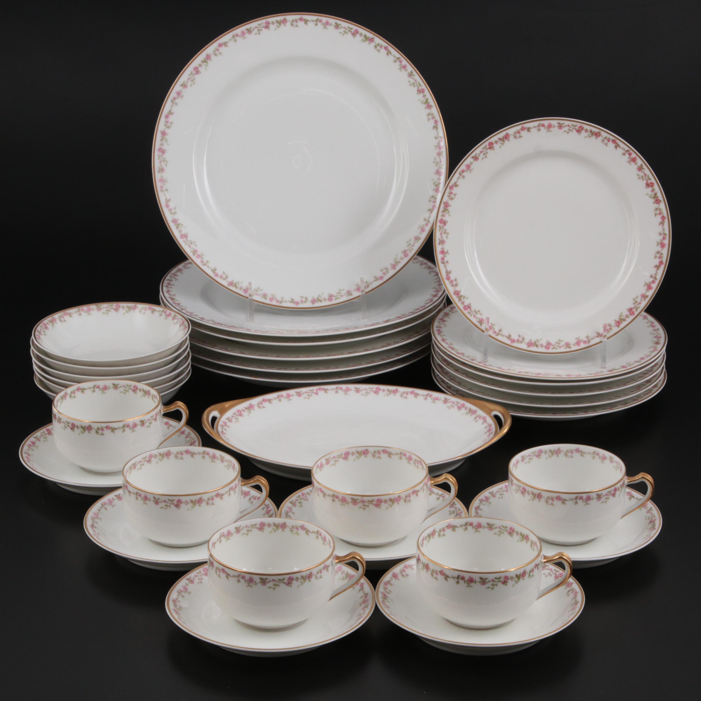 Haviland & Co. Pink Rose and Gilt Rim Porcelain Dinnerware