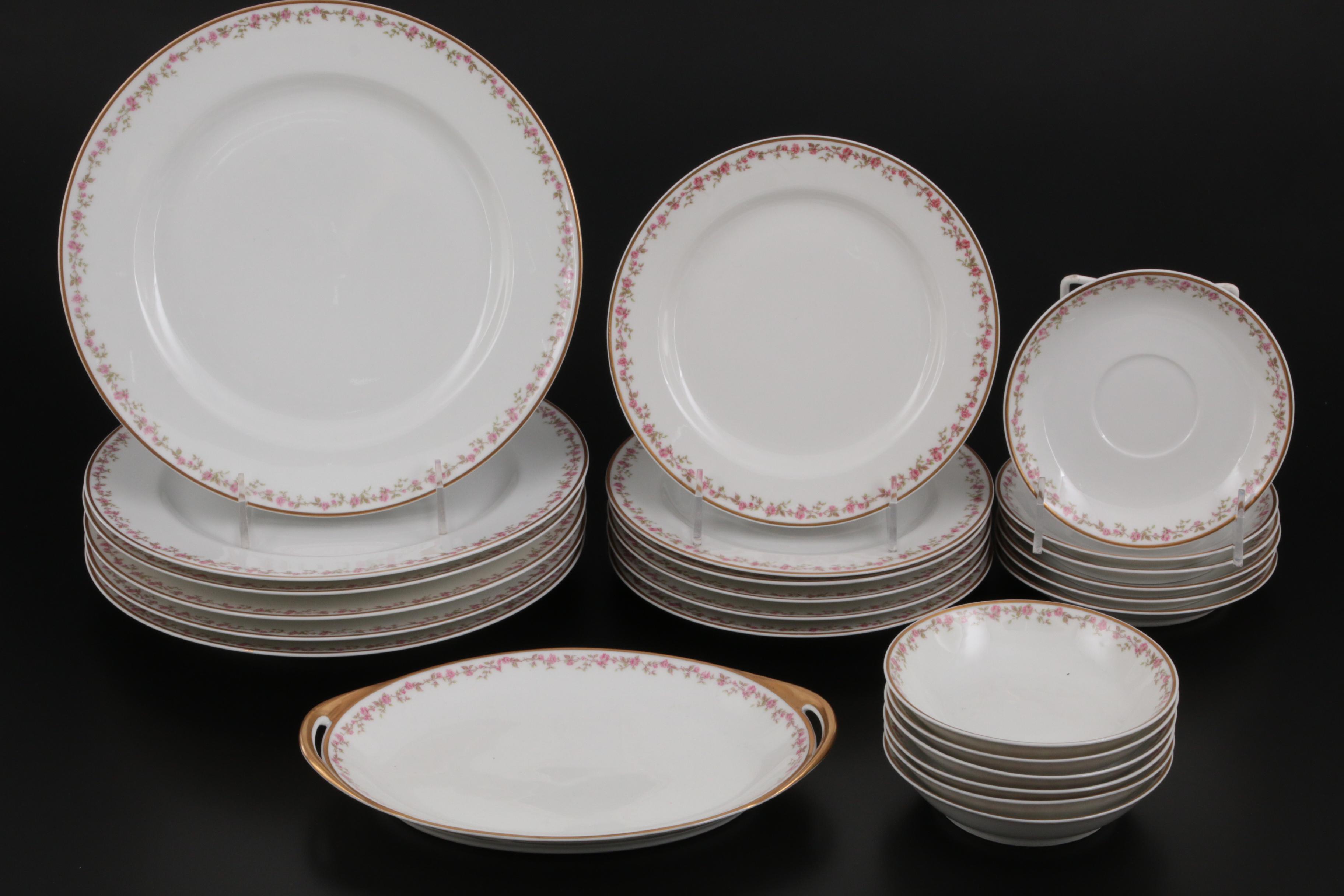 Haviland & Co. Pink Rose and Gilt Rim Porcelain Dinnerware