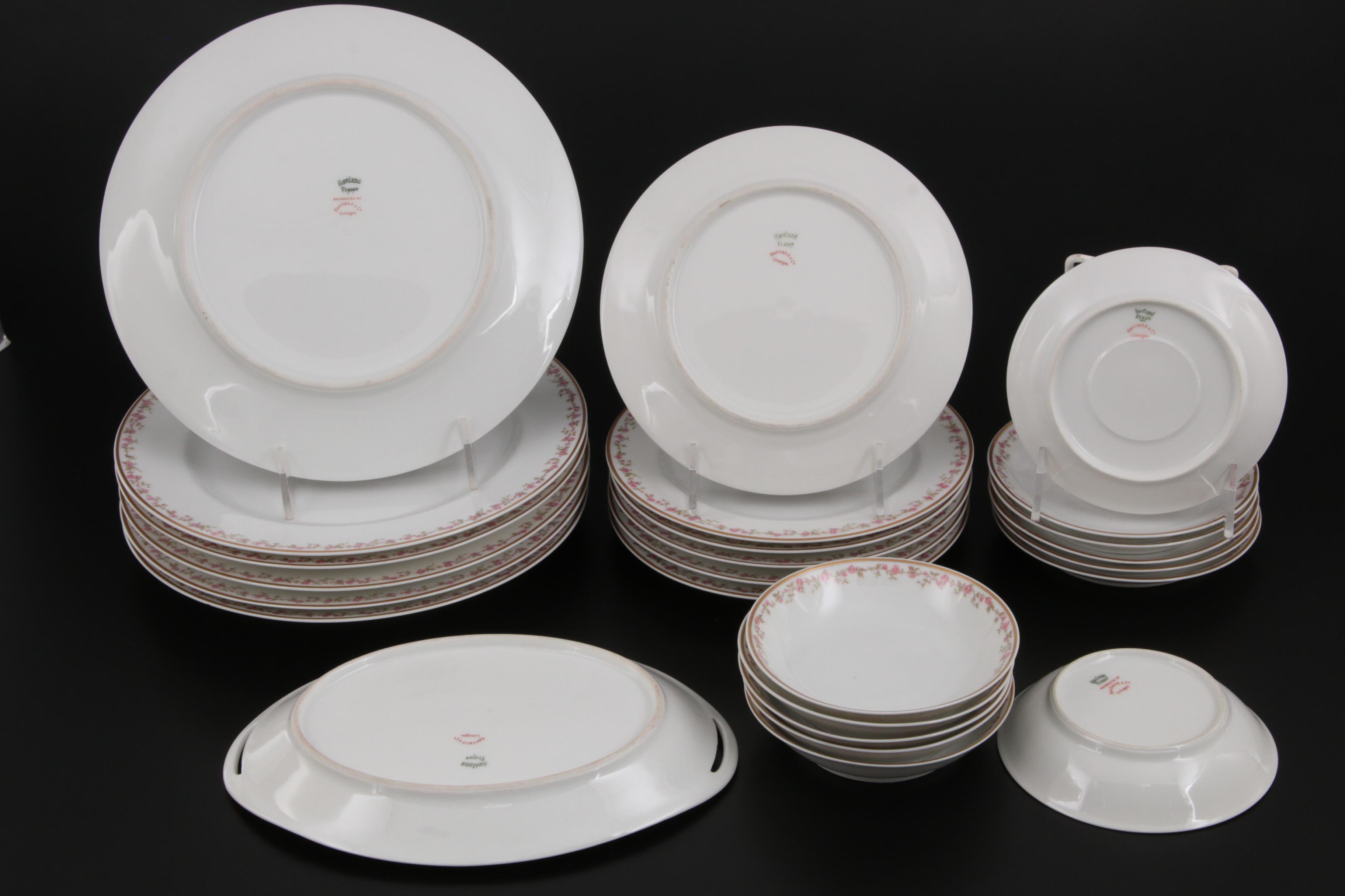 Haviland & Co. Pink Rose and Gilt Rim Porcelain Dinnerware