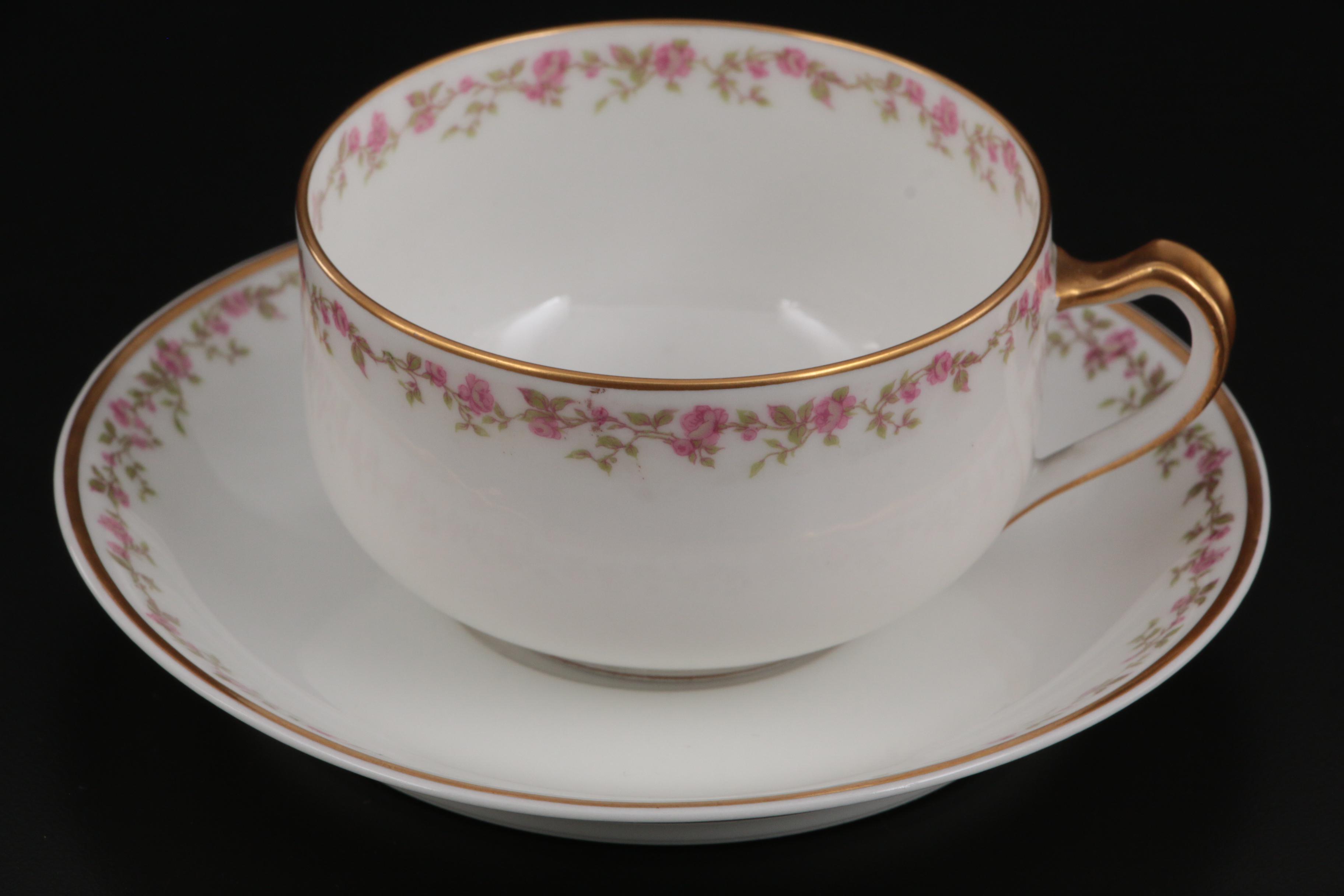 Haviland & Co. Pink Rose and Gilt Rim Porcelain Dinnerware