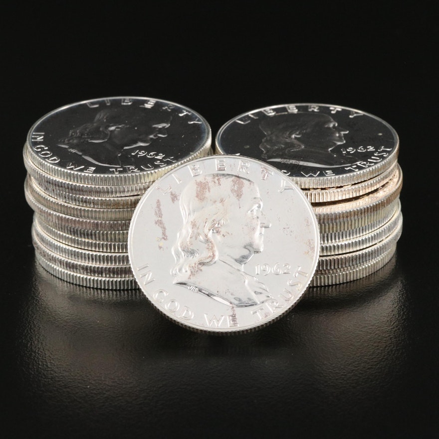 Twenty 1962 Franklin Silver Proof Half Dollars