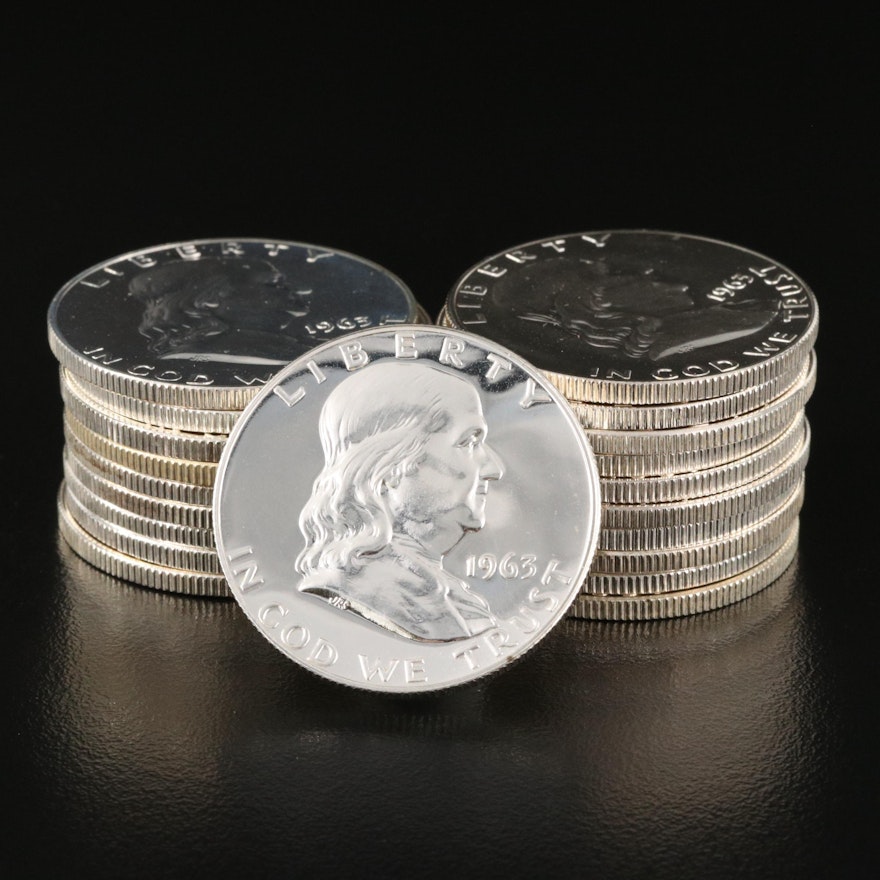 Twenty 1963 Franklin Silver Proof Half Dollars