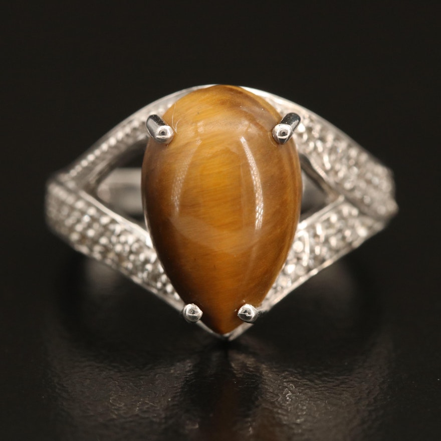 Sterling Silver Tiger's Eye and White Topaz Ring