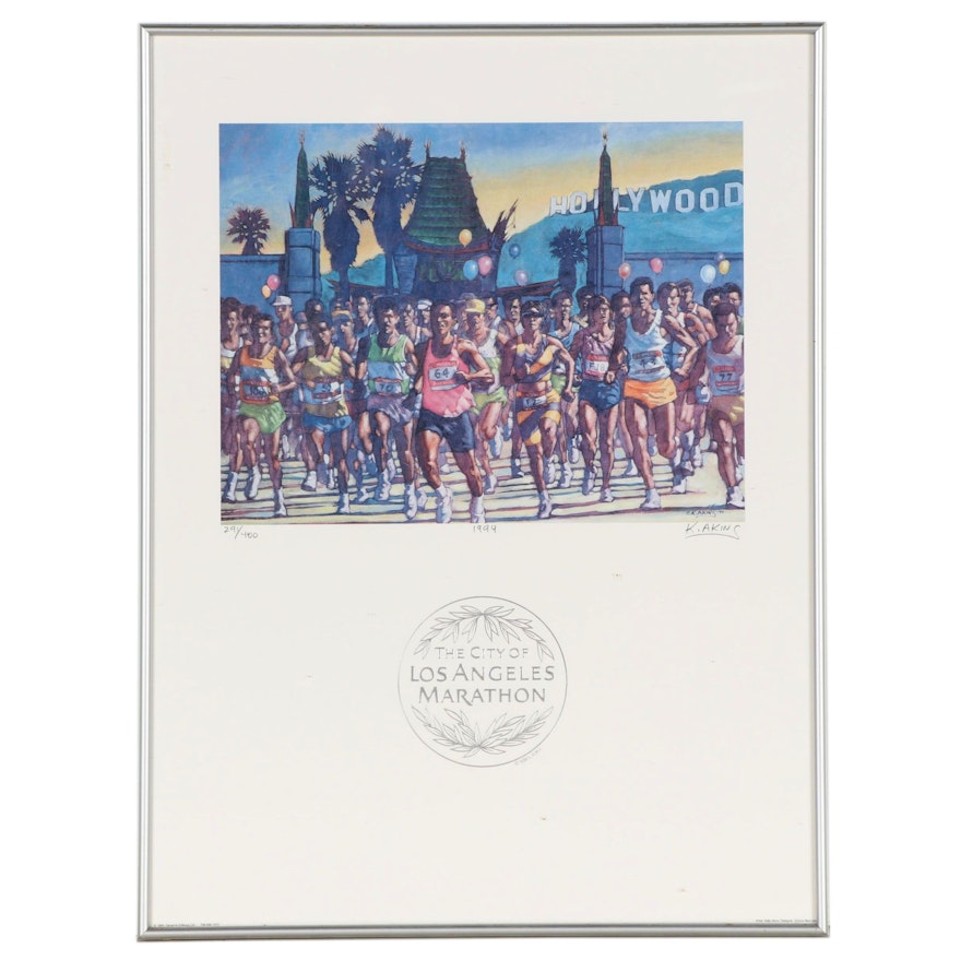 Kelly Akins Offset Lithograph Poster for The City of Los Angeles Marathon, 1994