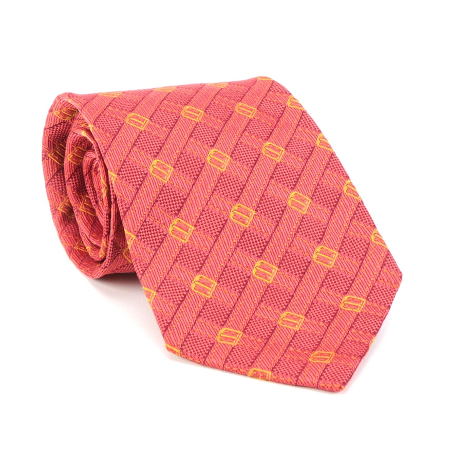 Gucci Necktie in Red Silk with Buckle Strap Pattern