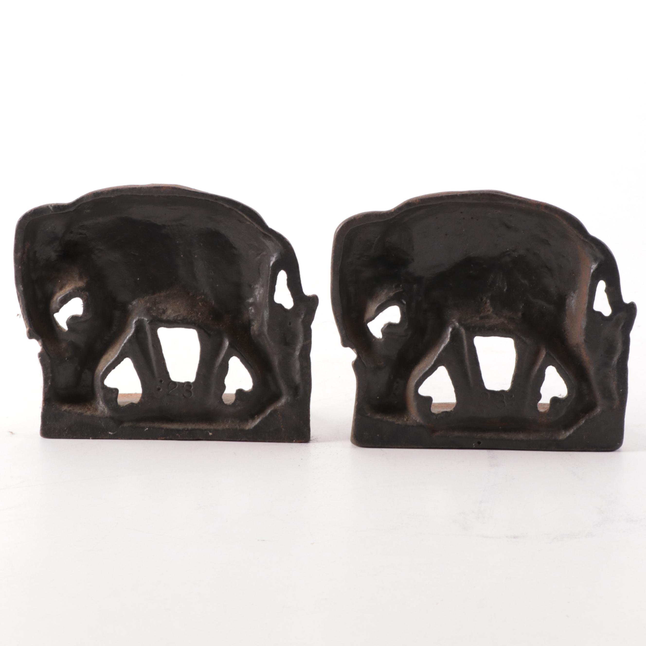 Cast Iron Elephant Bookends, Early to Mid 20th Century
