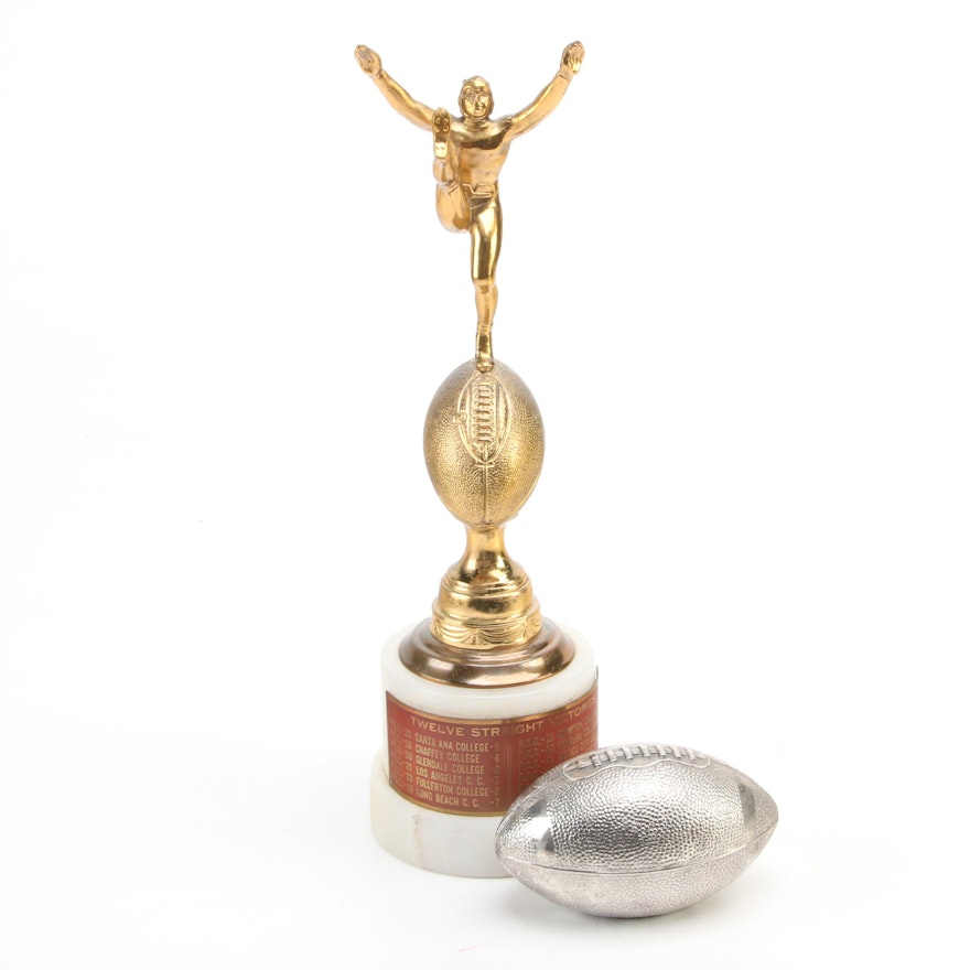 Metal Football Paperweight with Pasadena City College Football Trophy