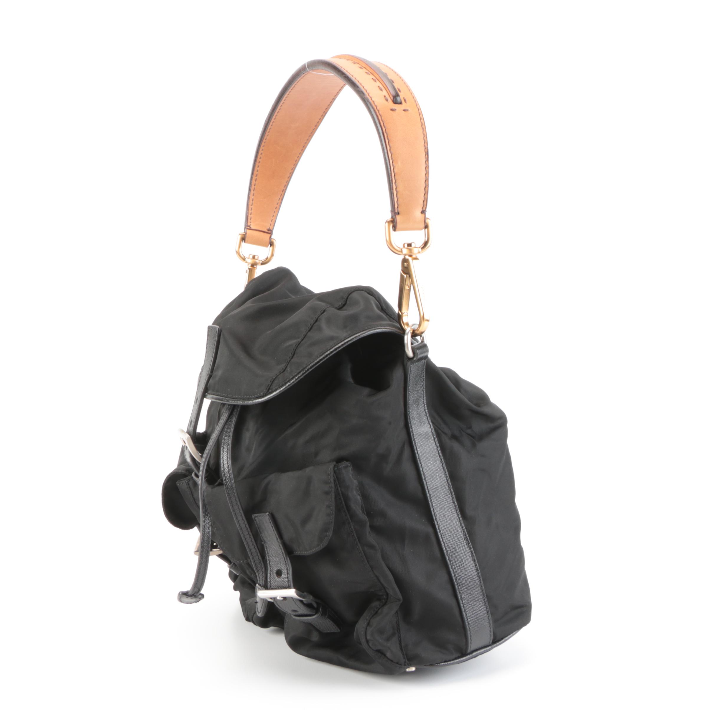 Prada Backpack Shoulder Bag in Vela Nero Nylon and Leather with Shoulder Strap
