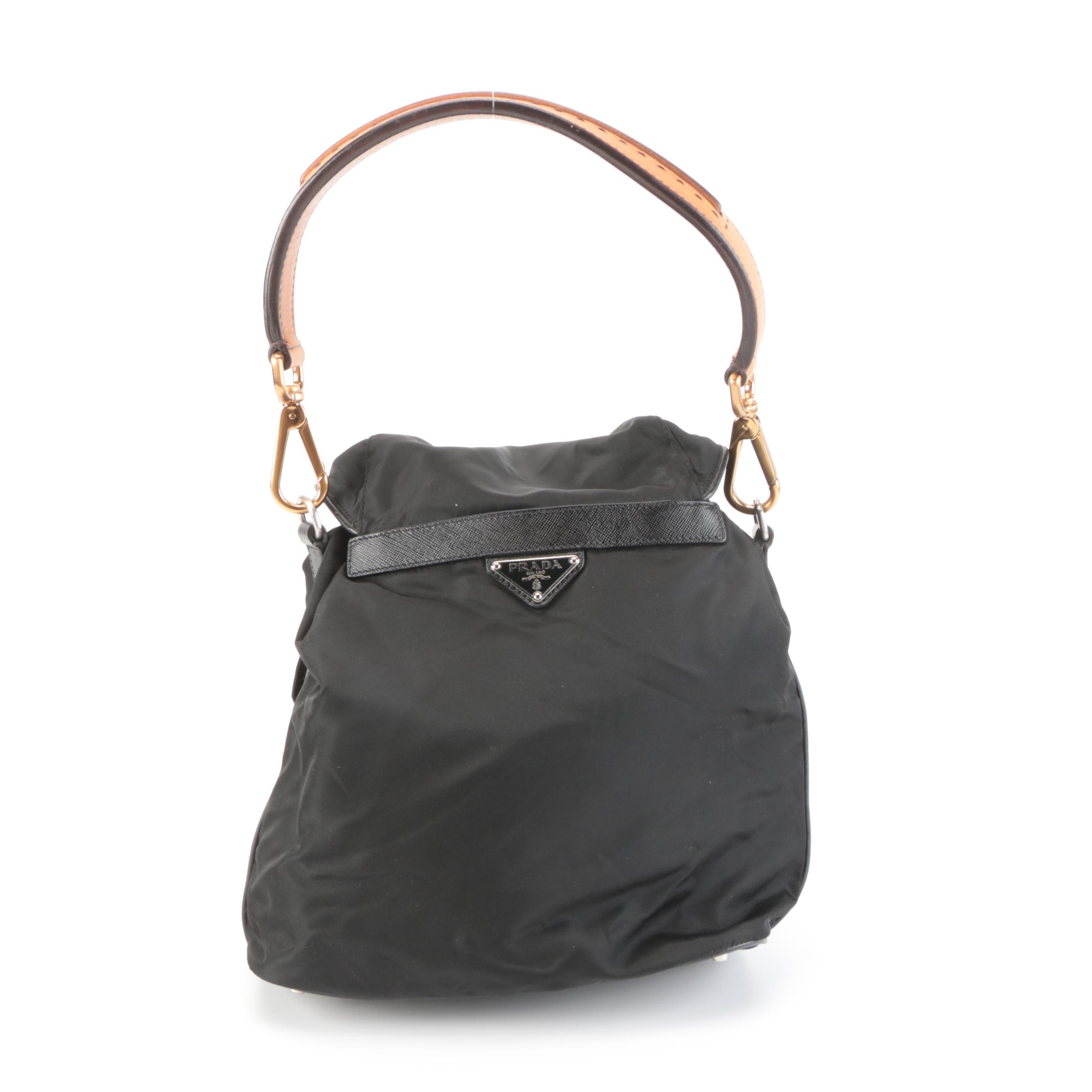 Prada Backpack Shoulder Bag in Vela Nero Nylon and Leather with Shoulder Strap