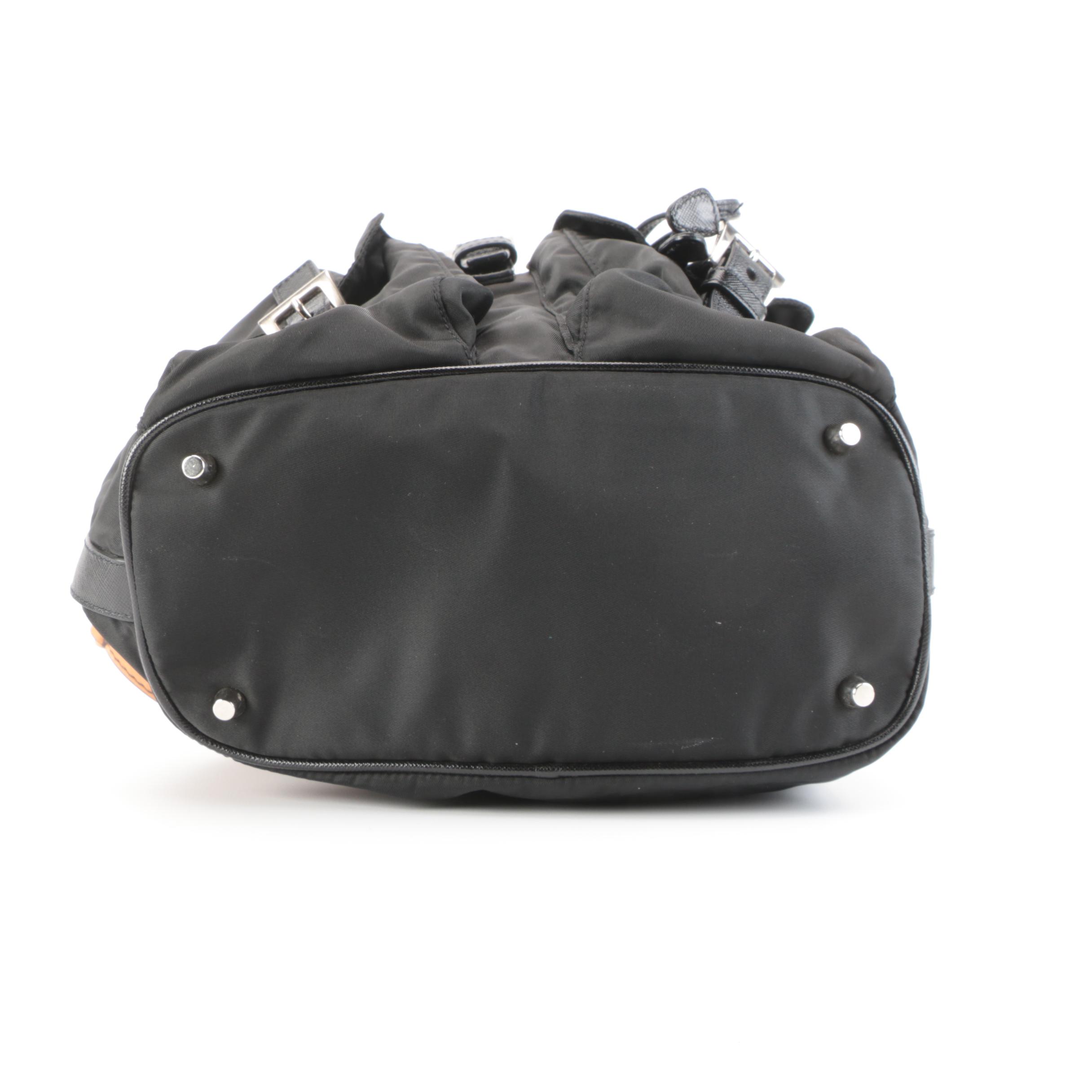 Prada Backpack Shoulder Bag in Vela Nero Nylon and Leather with Shoulder Strap