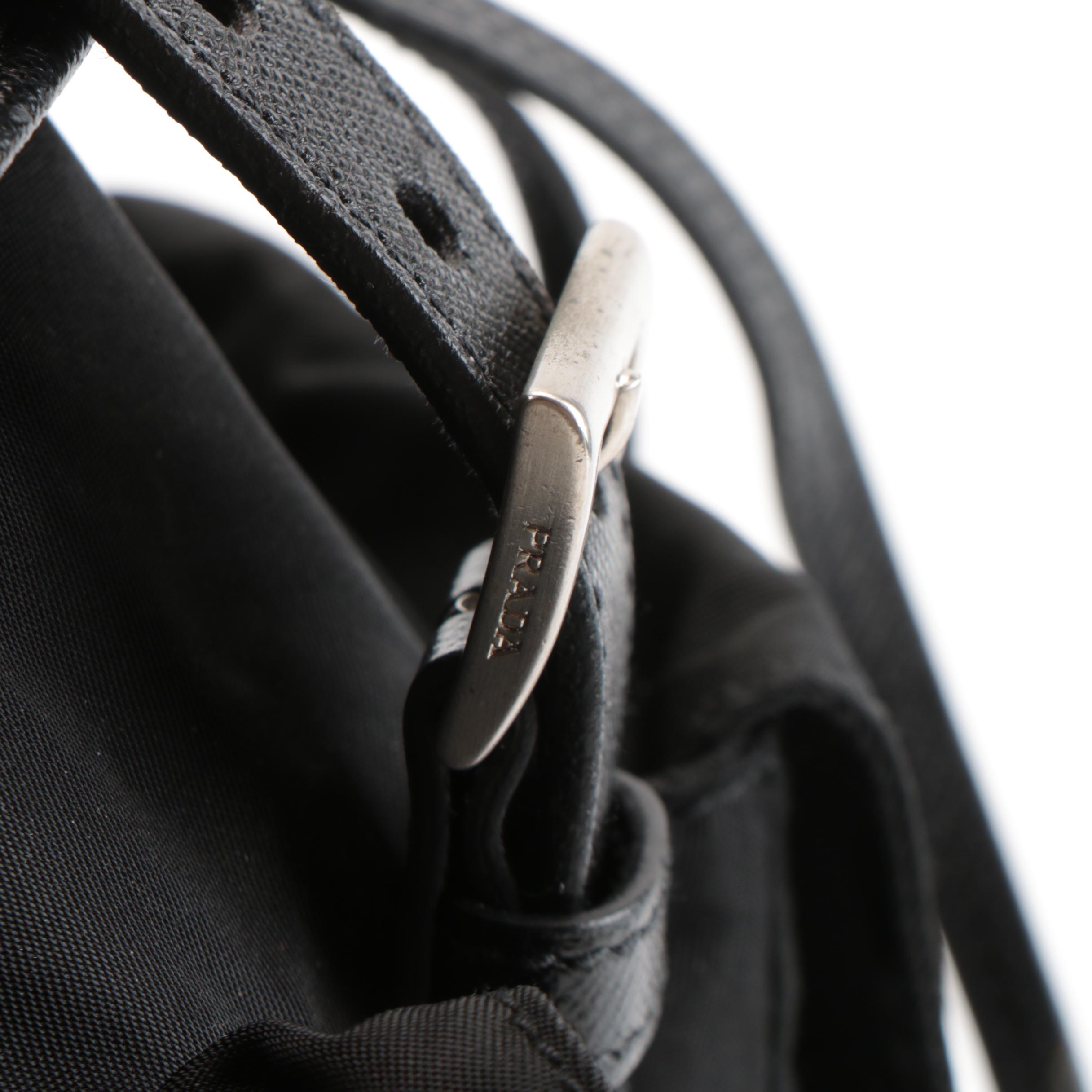 Prada Backpack Shoulder Bag in Vela Nero Nylon and Leather with Shoulder Strap