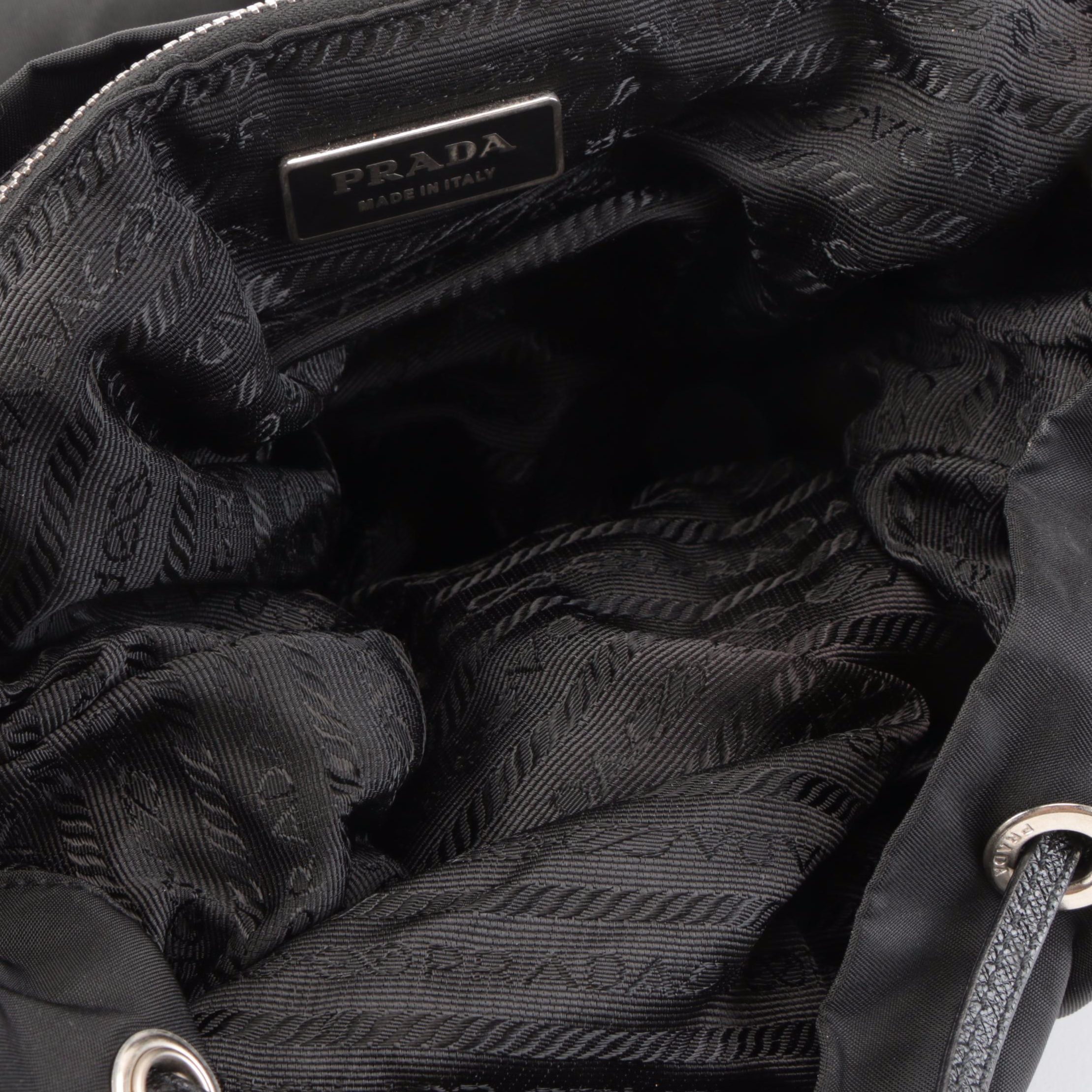 Prada Backpack Shoulder Bag in Vela Nero Nylon and Leather with Shoulder Strap