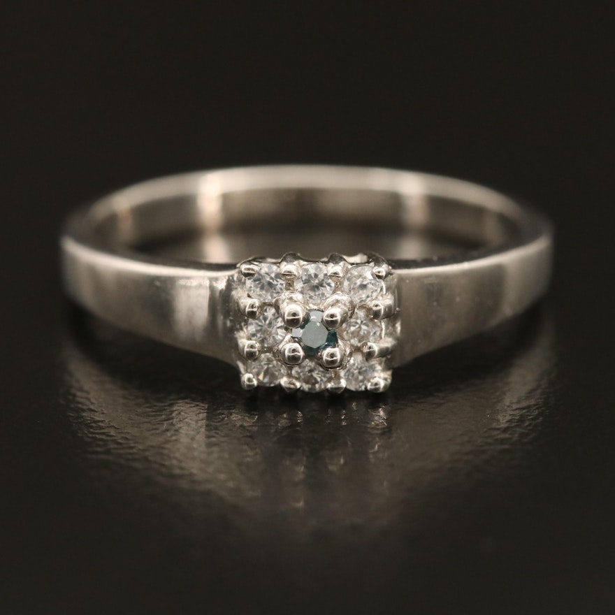 Sterling Silver Diamond and Zircon Halo Ring