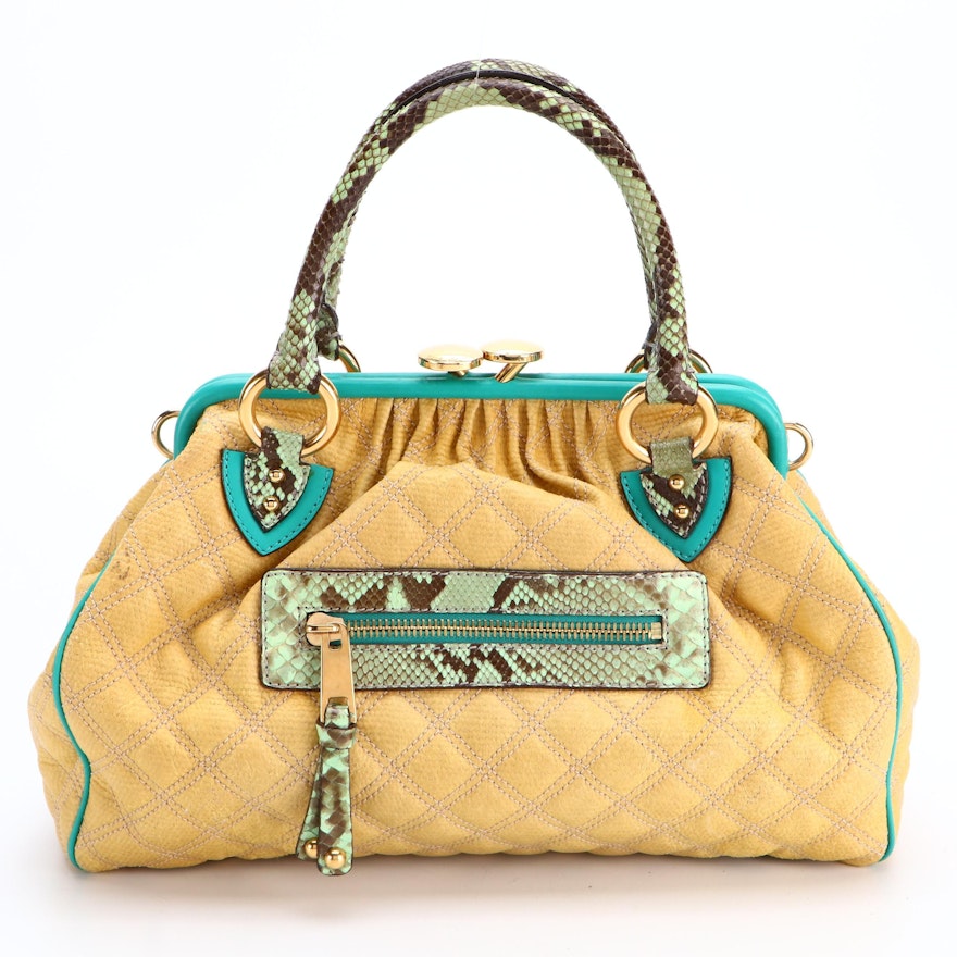 Marc Jacobs Stardust Quilted Coated Canvas, Leather and Python Skin Two-Way Bag