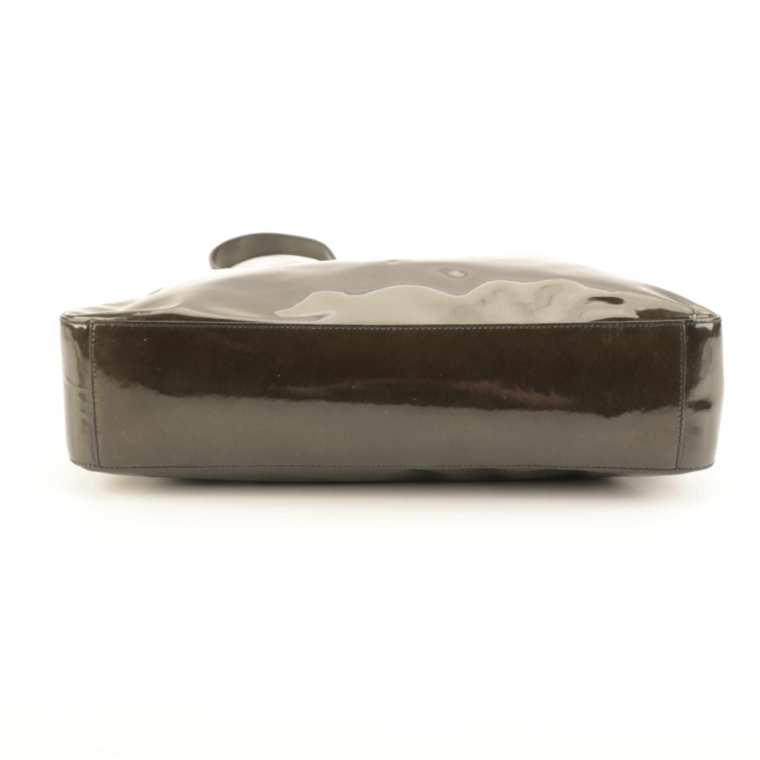 Prada Geometric Hobo Shoulder Bag in Green Metallic Patent Leather