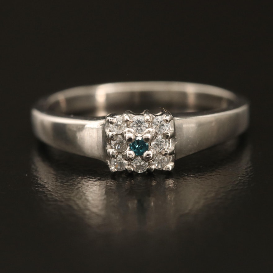 Sterling Silver Diamond and Zircon Halo Ring