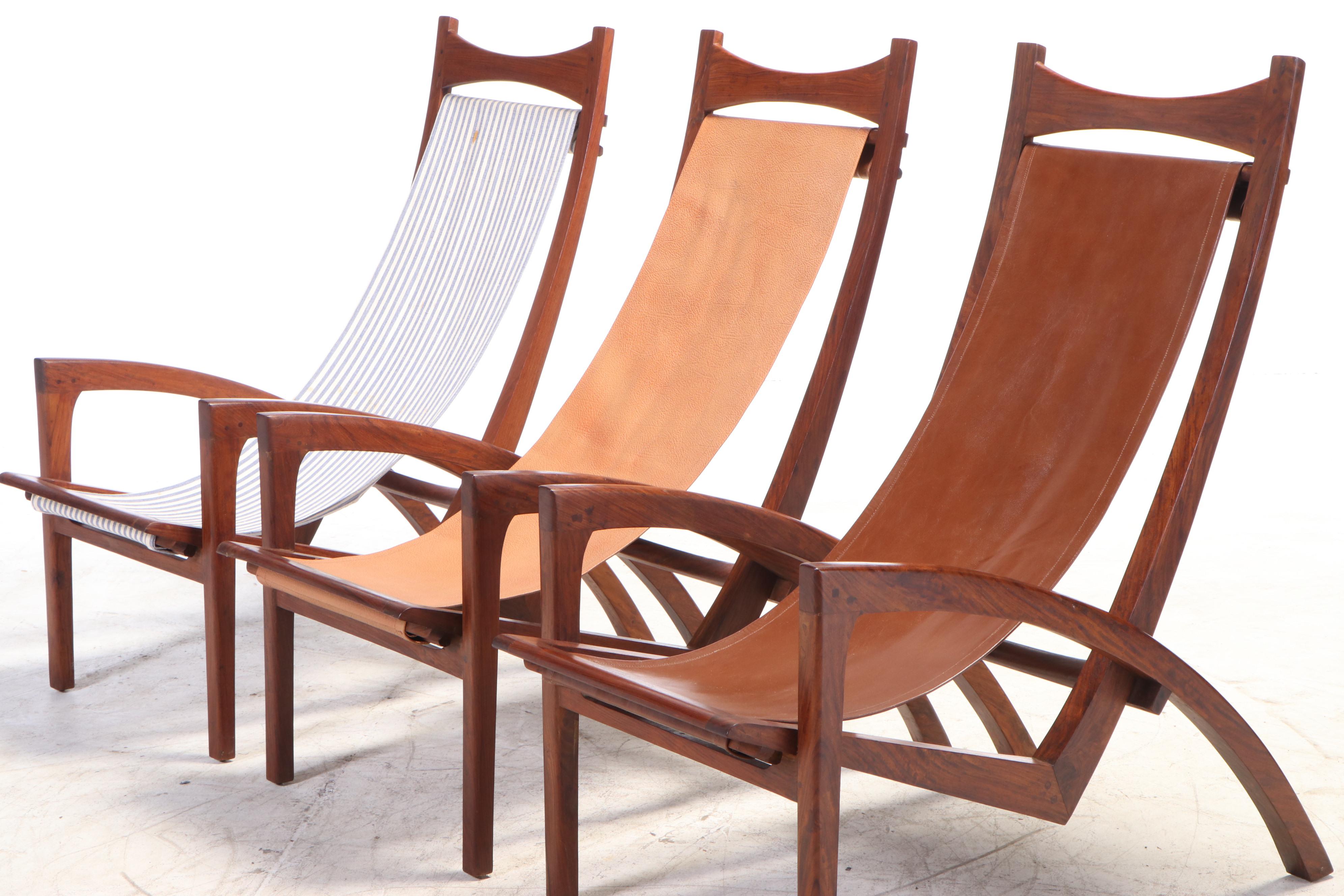 Three Mid Century Modern Teak "Sling" Deck Chairs