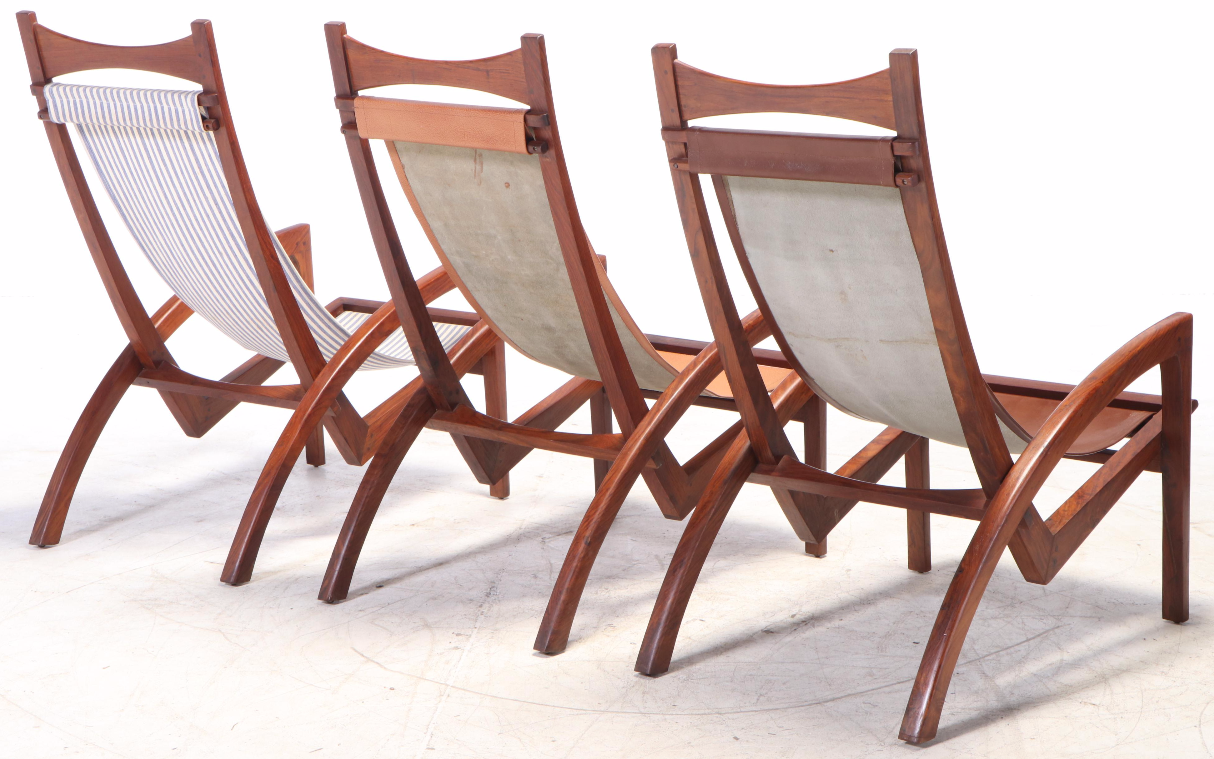 Three Mid Century Modern Teak "Sling" Deck Chairs