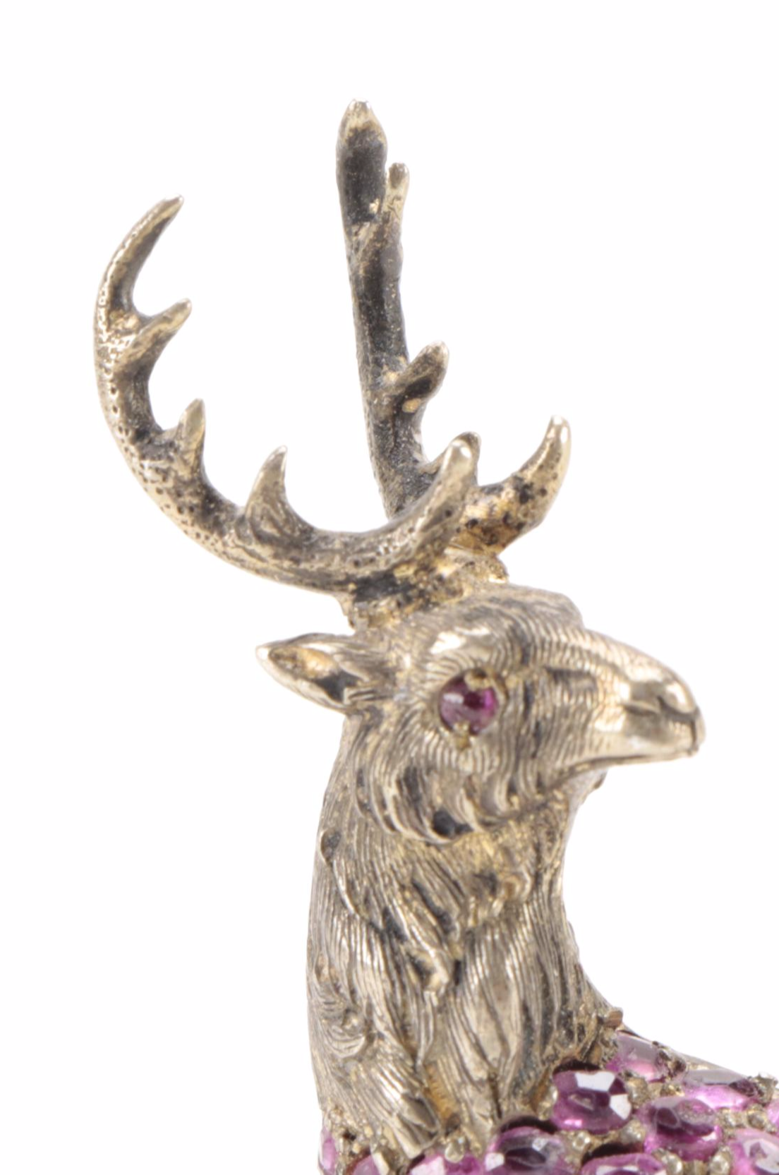 Cushion Cut Ruby Gemstone Inlaid Metal Stag Figurine