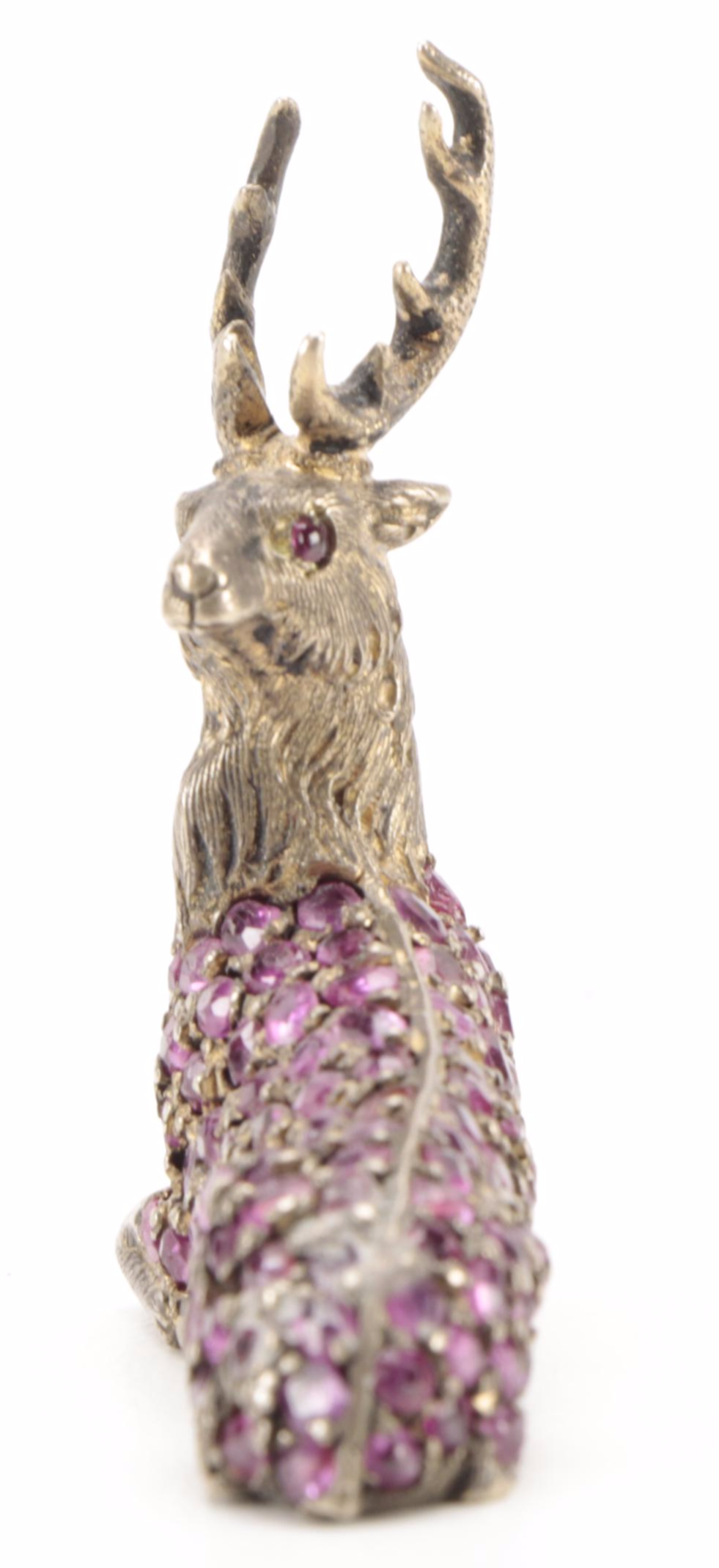 Cushion Cut Ruby Gemstone Inlaid Metal Stag Figurine