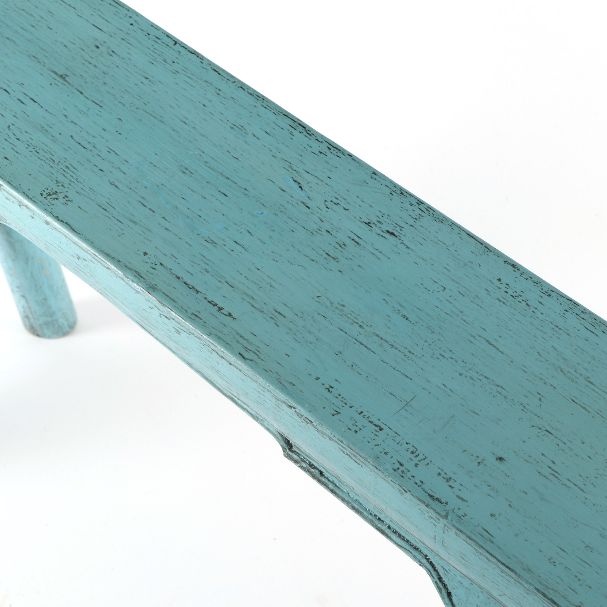 Chinese Blue-Painted and Carved Wood Bench