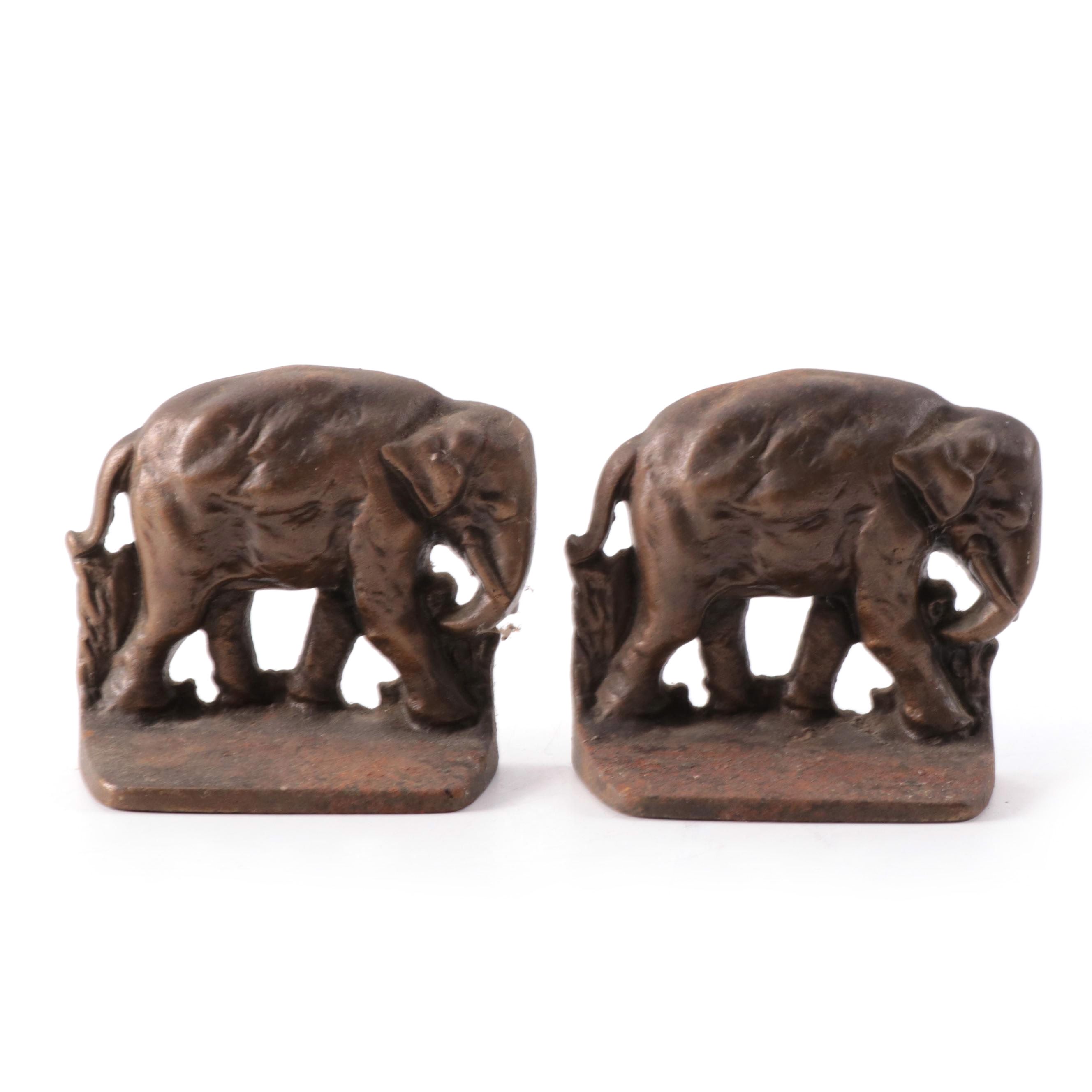 Cast Iron Elephant Bookends, Early to Mid 20th Century