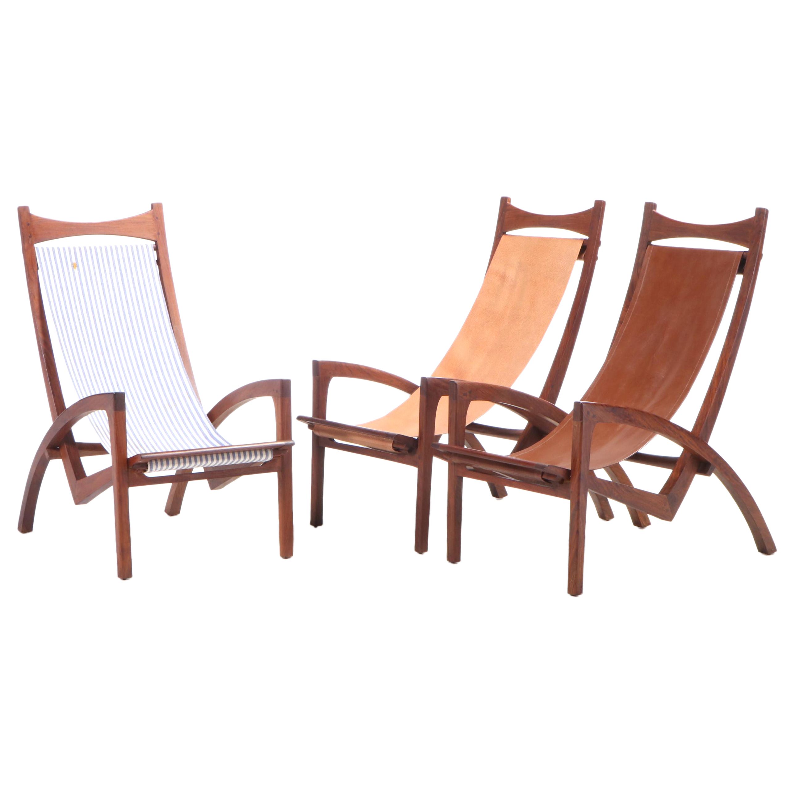 Three Mid Century Modern Teak "Sling" Deck Chairs
