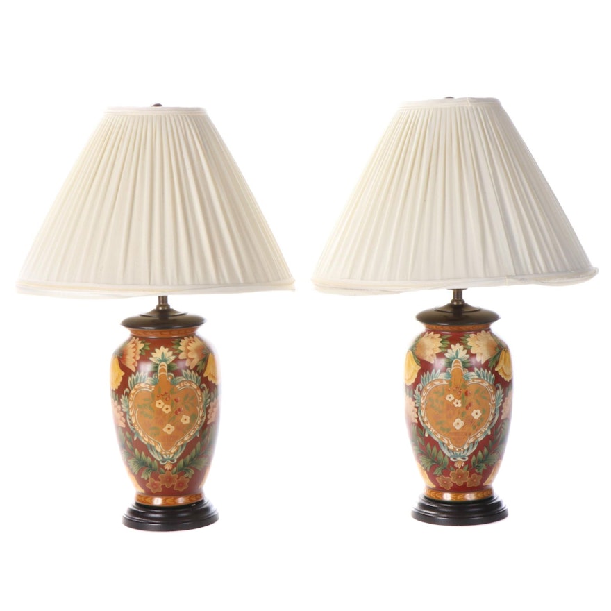 Pair of Tole Style Ceramic Table Lamps, Late 20th Century