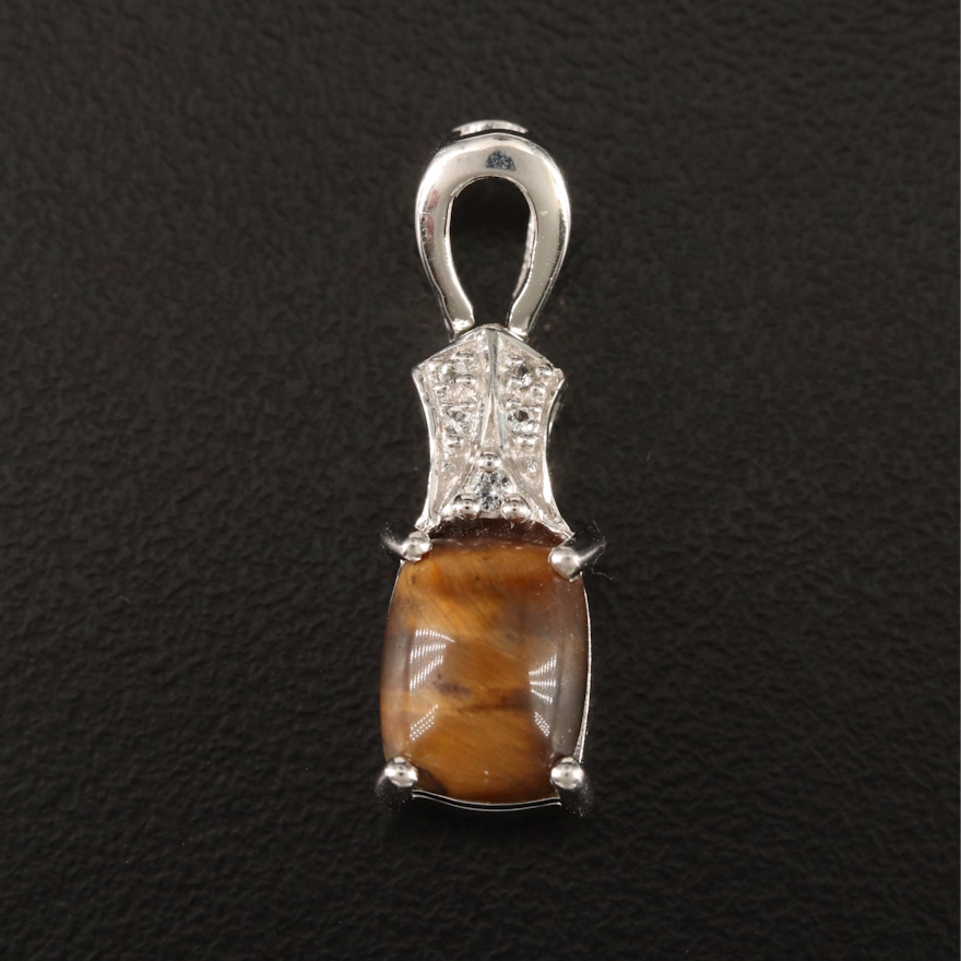 Sterling Tiger's Eye and White Topaz Pendant