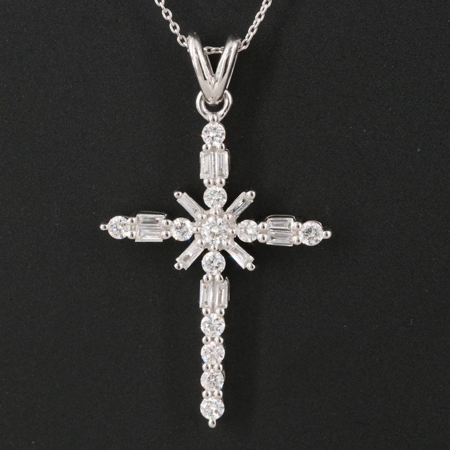 10K 0.52 CTW Diamond Cross Pendant Necklace