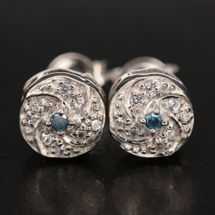 Sterling Diamond and Zircon Stud Earrings