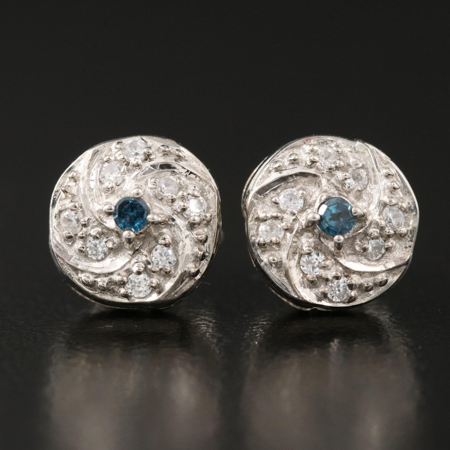 Sterling Silver Diamond and White Zircon Cluster Stud Earrings