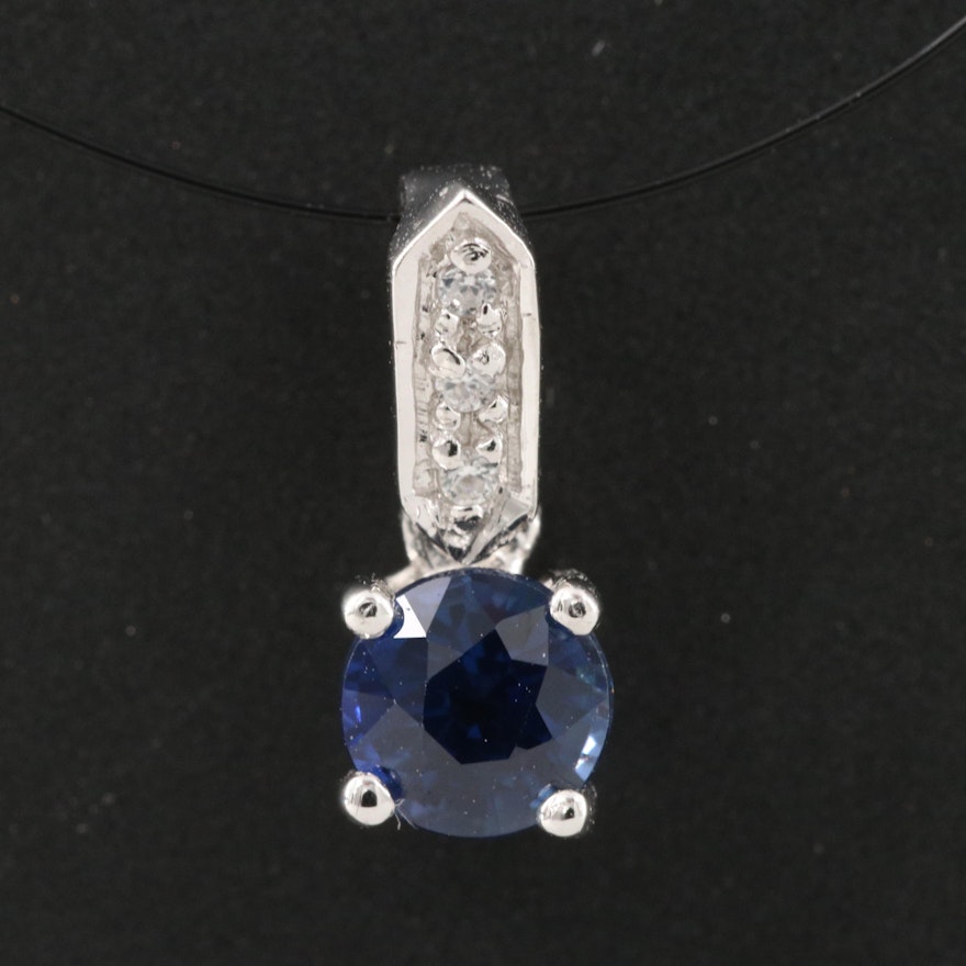 Sterling Silver Sapphire and White Zircon Pendant