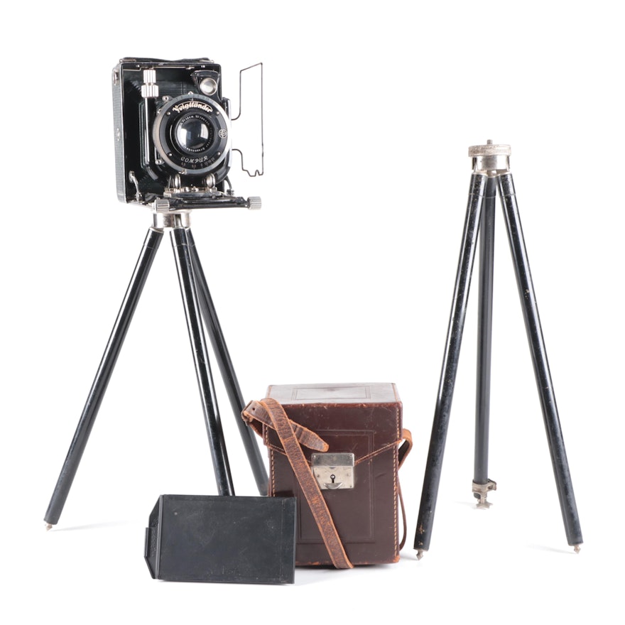 Voigtländer Compur Large Format Folding Camera with Case and Tripods