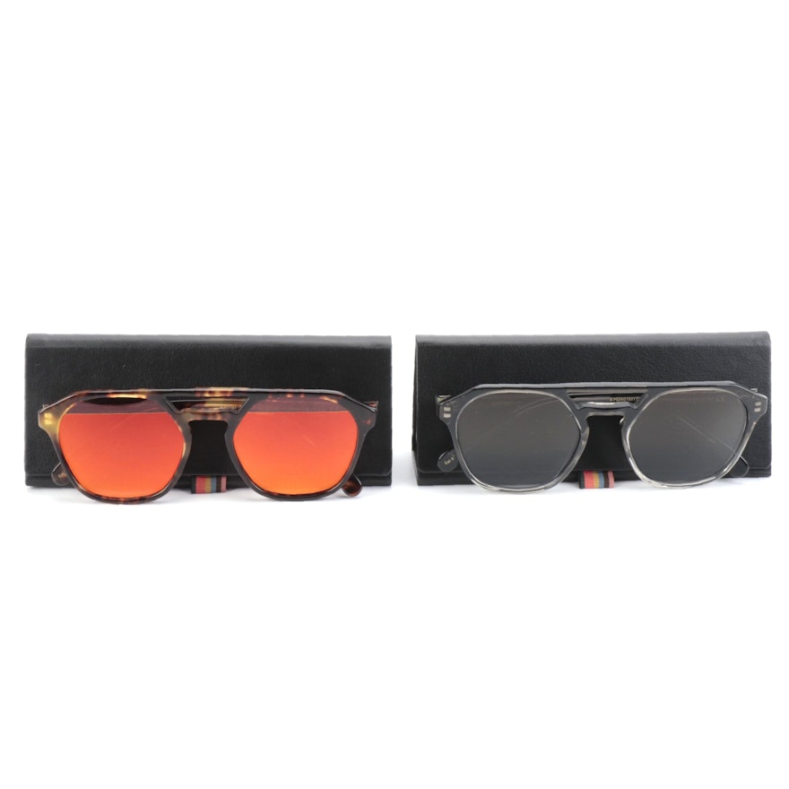 Paul Smith Barford Aviator Sunglasses in Smoke Crystal  and Tortoise with Cases