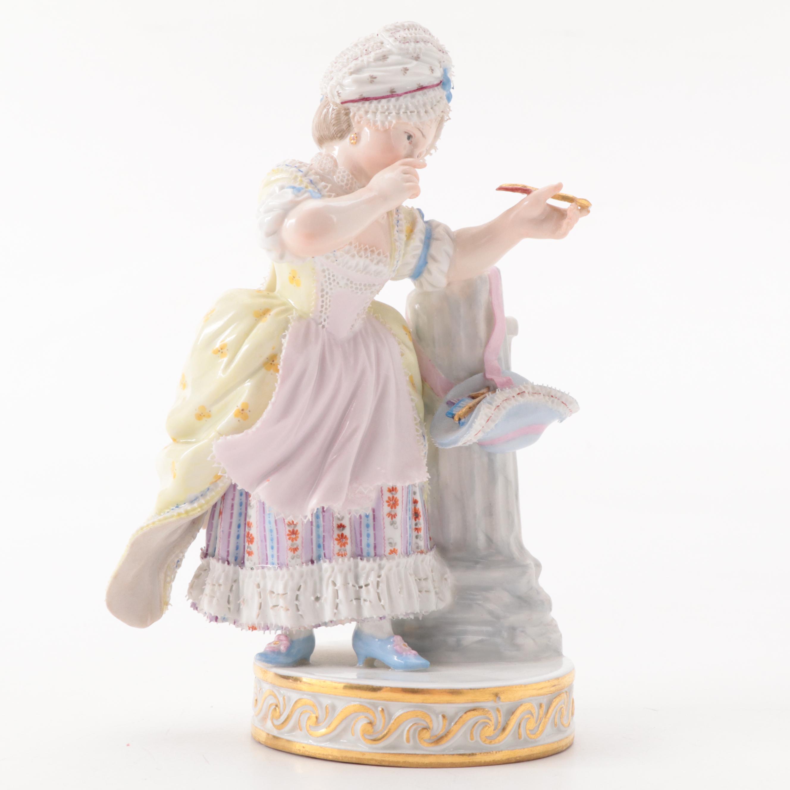 Meissen Girl Aiming Arrow and Other Porcelain Dresden Style Figurines