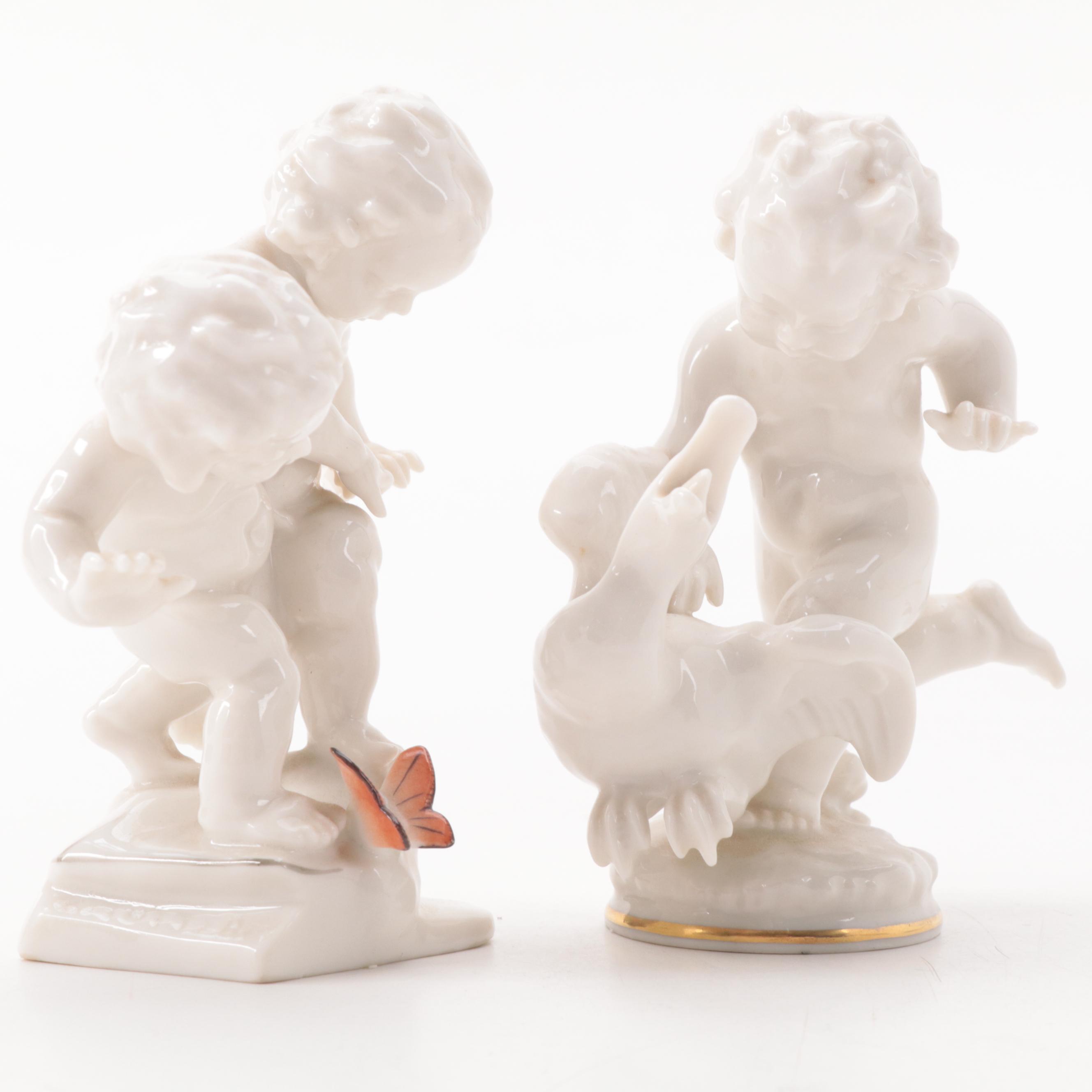 Meissen Girl Aiming Arrow and Other Porcelain Dresden Style Figurines