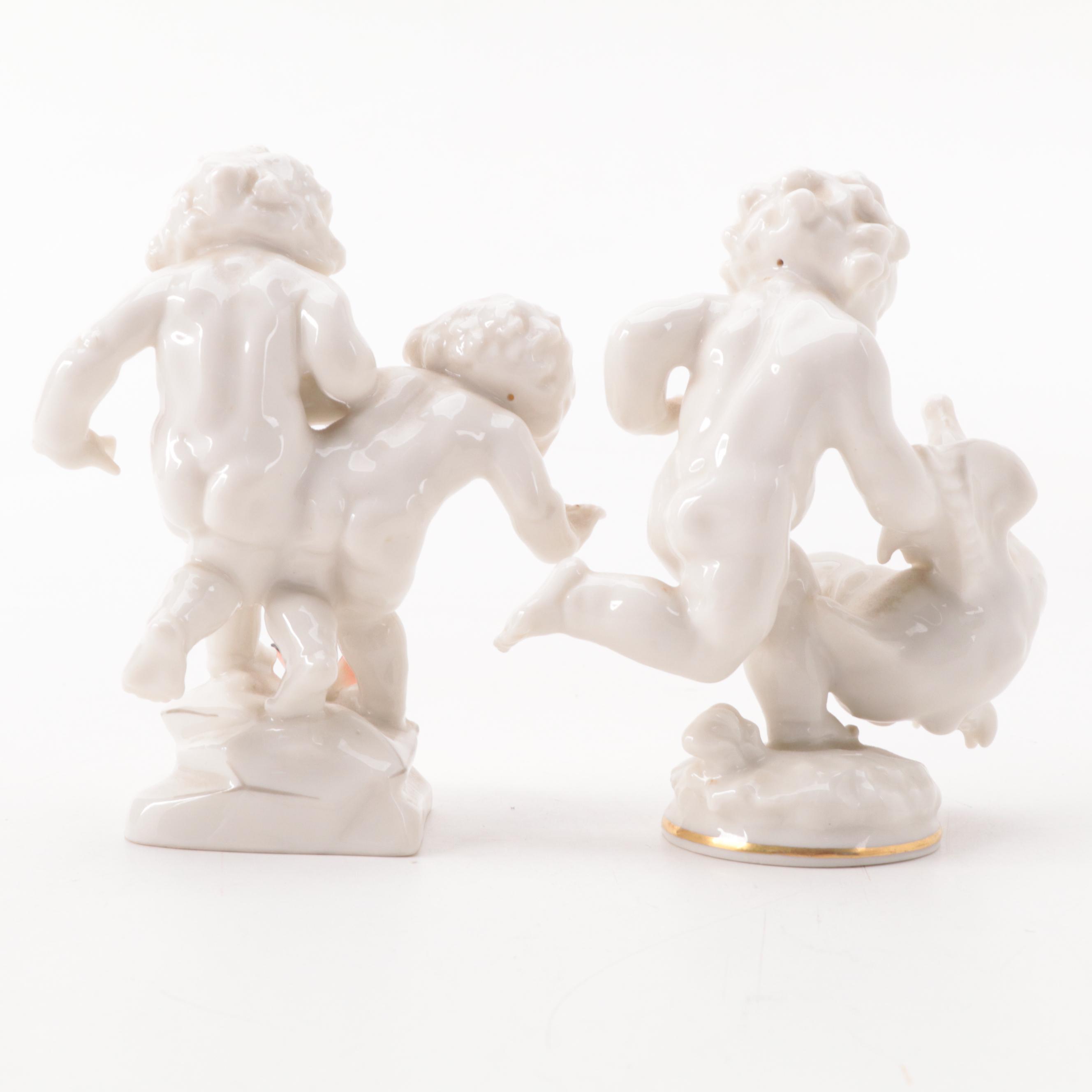 Meissen Girl Aiming Arrow and Other Porcelain Dresden Style Figurines