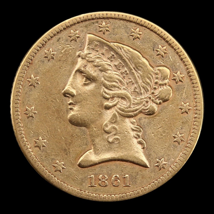 1861 Liberty Head $5 Gold Coin