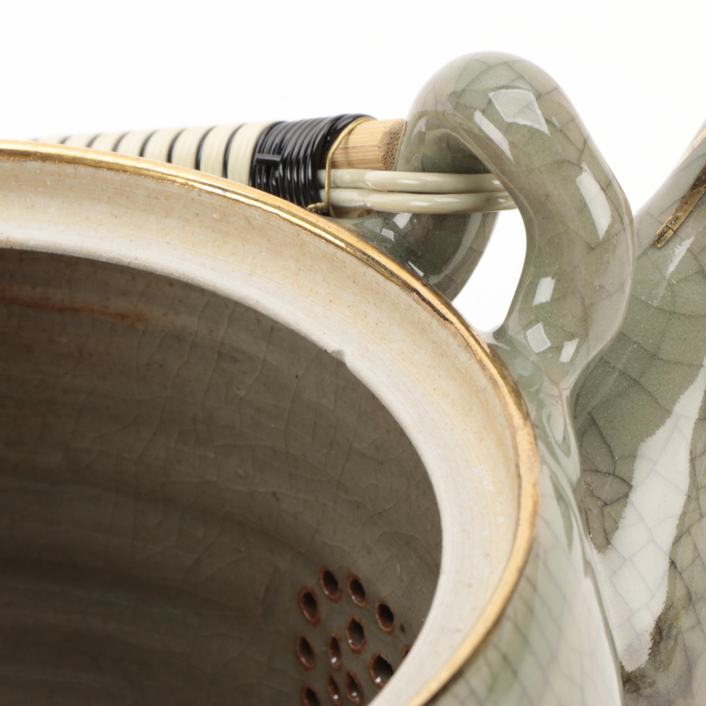 Obori Soma Ware Sacred Horse Stoneware Tea Pot, Cups, and Bowls