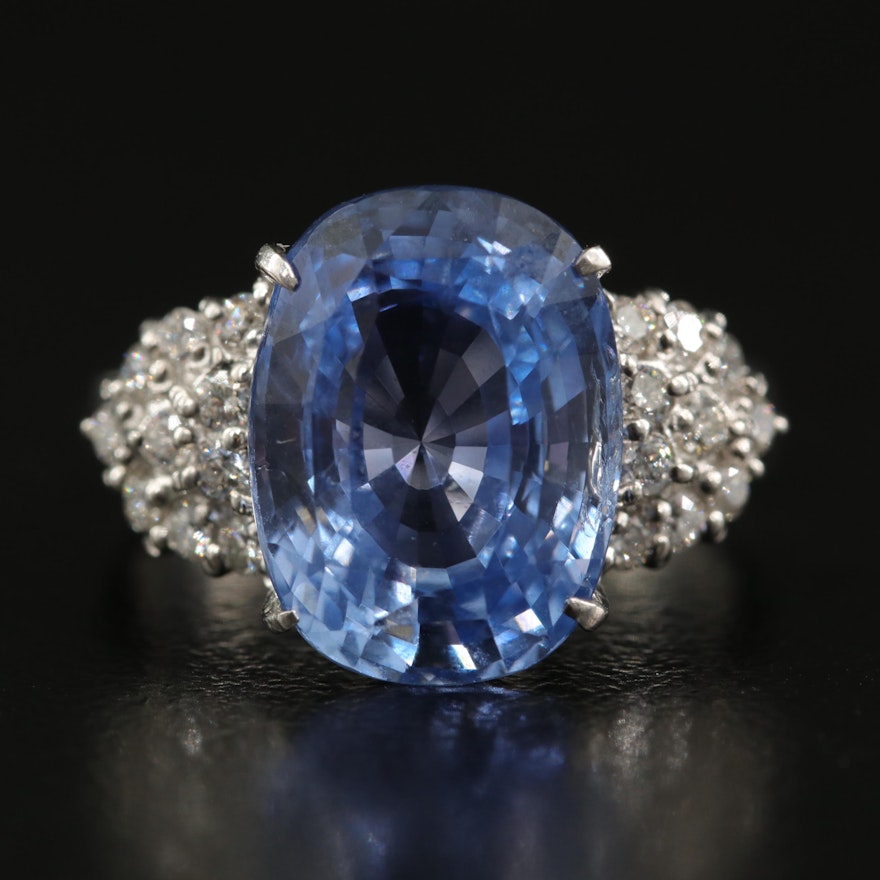Platinum Unheated Sri Lankan Sapphire and Diamond Ring with GIA Report