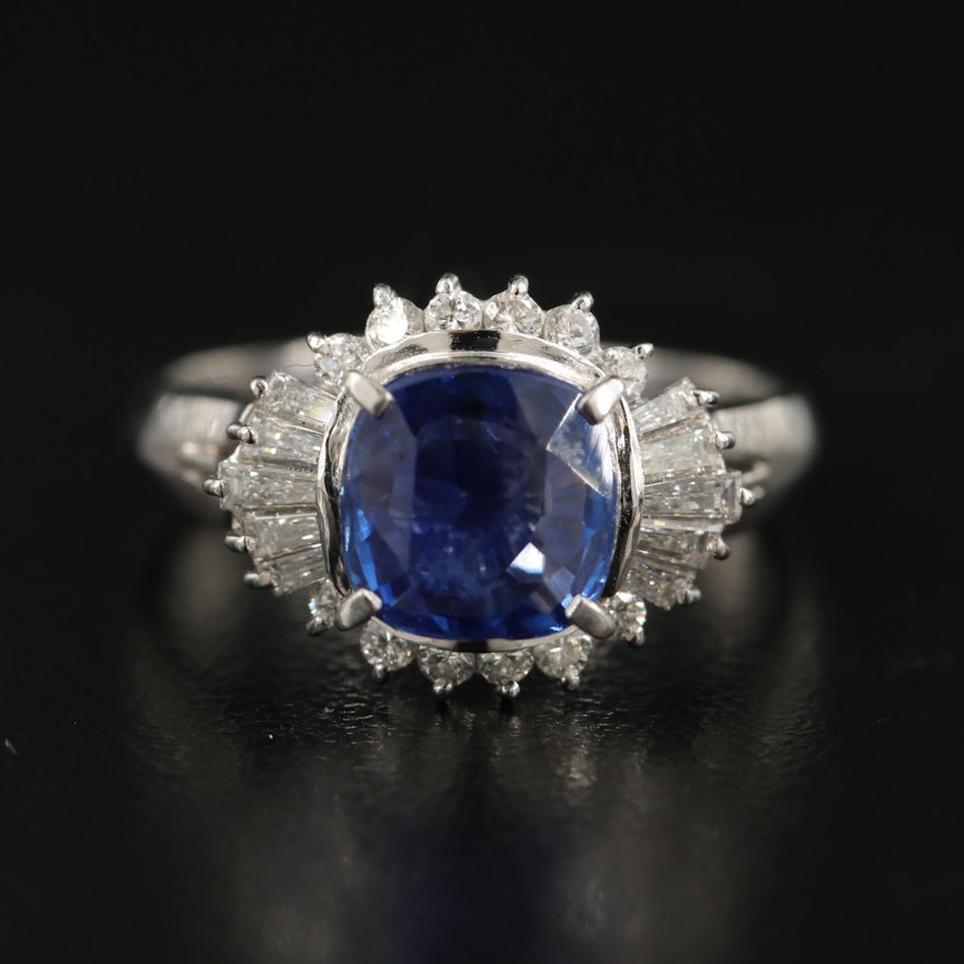 Platinum 3.02 CT Unheated Sapphire and Diamond Ring with GIA Report