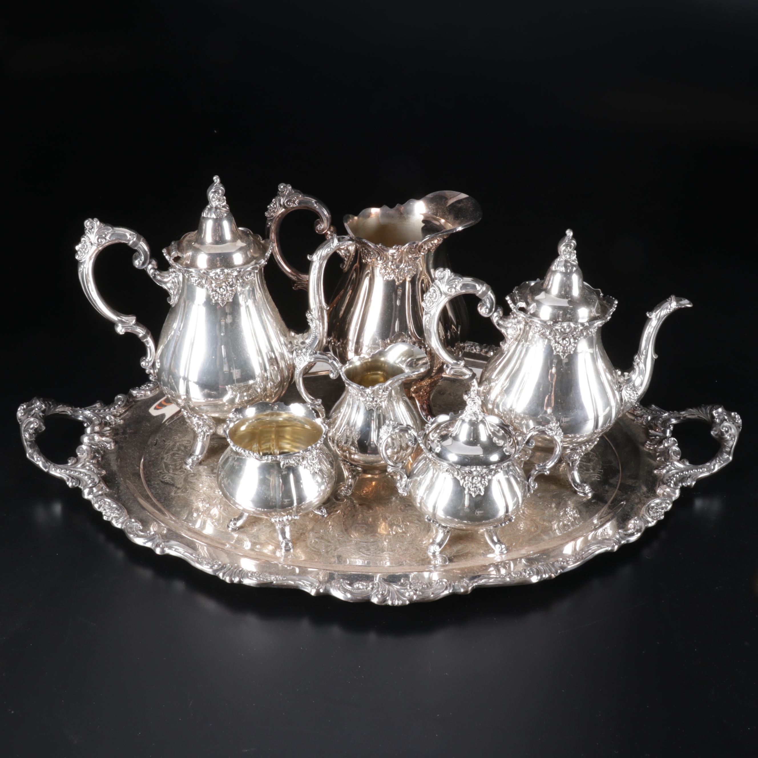 Wallace "Baroque" Silver Plate Coffee and Tea Service, Mid to Late 20th Century