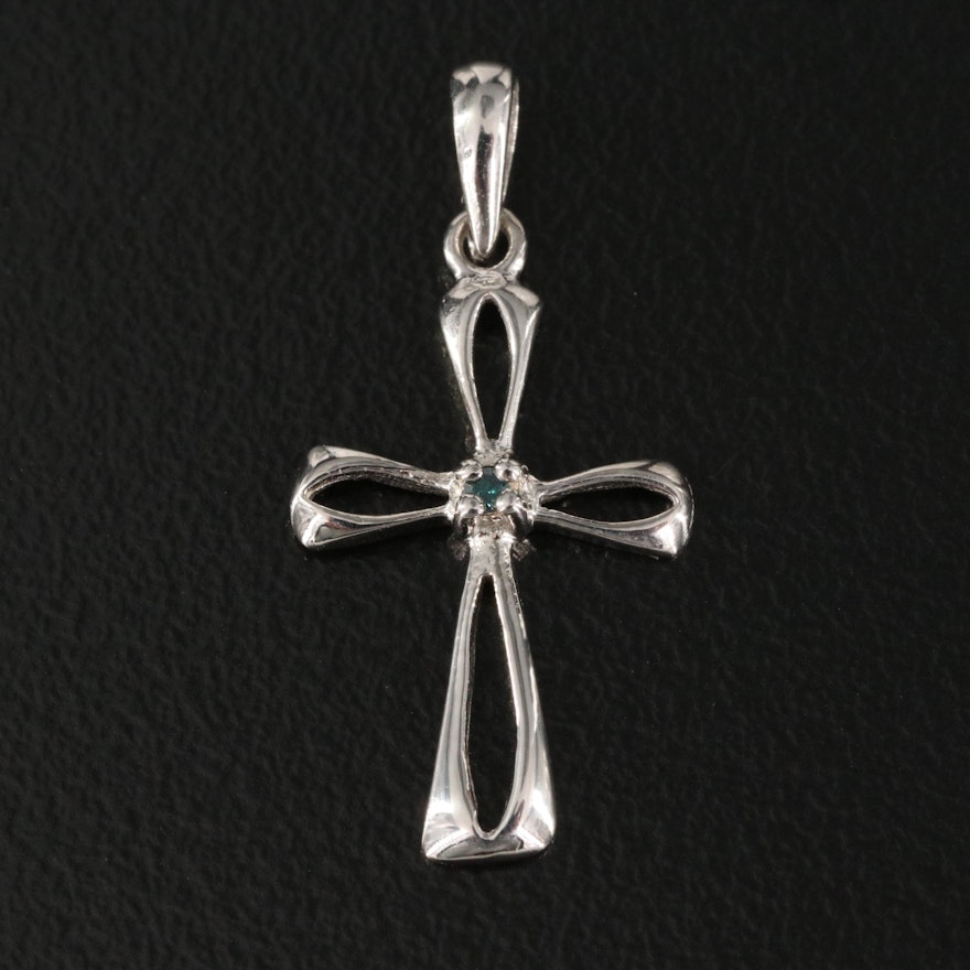 Sterling Silver Diamond Solitaire Cross Pendant