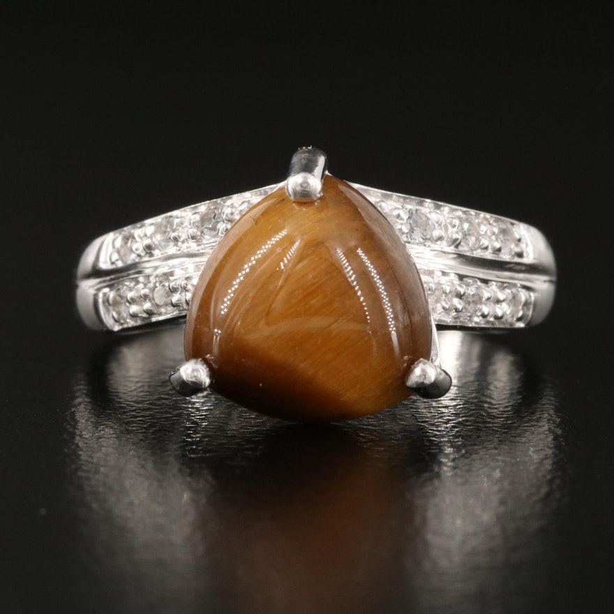 Sterling Silver Tiger's Eye and Topaz Ring