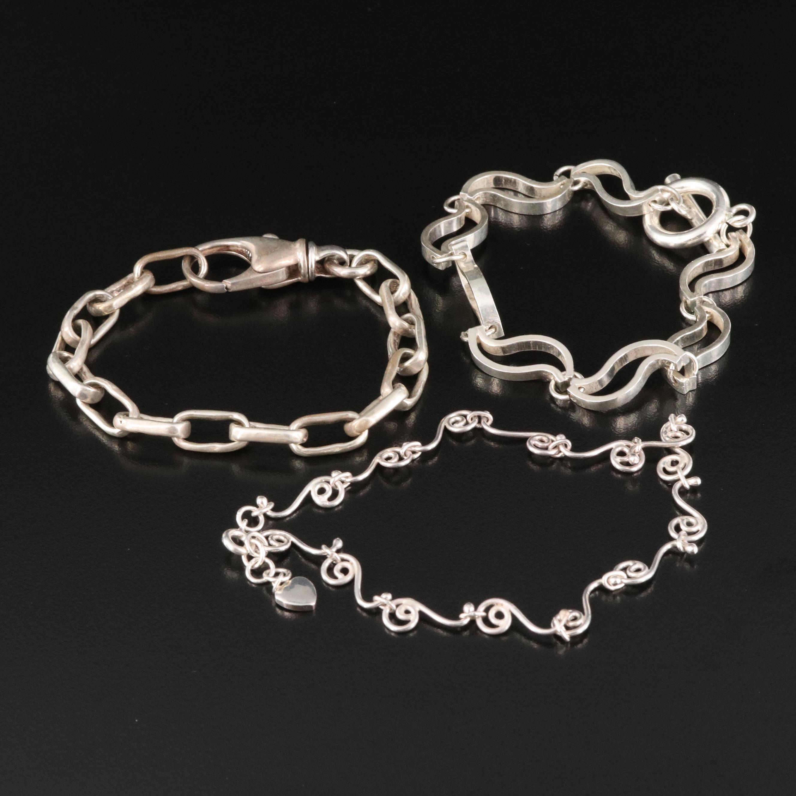 Sterling Silver Fancy Link Bracelets and Anklet