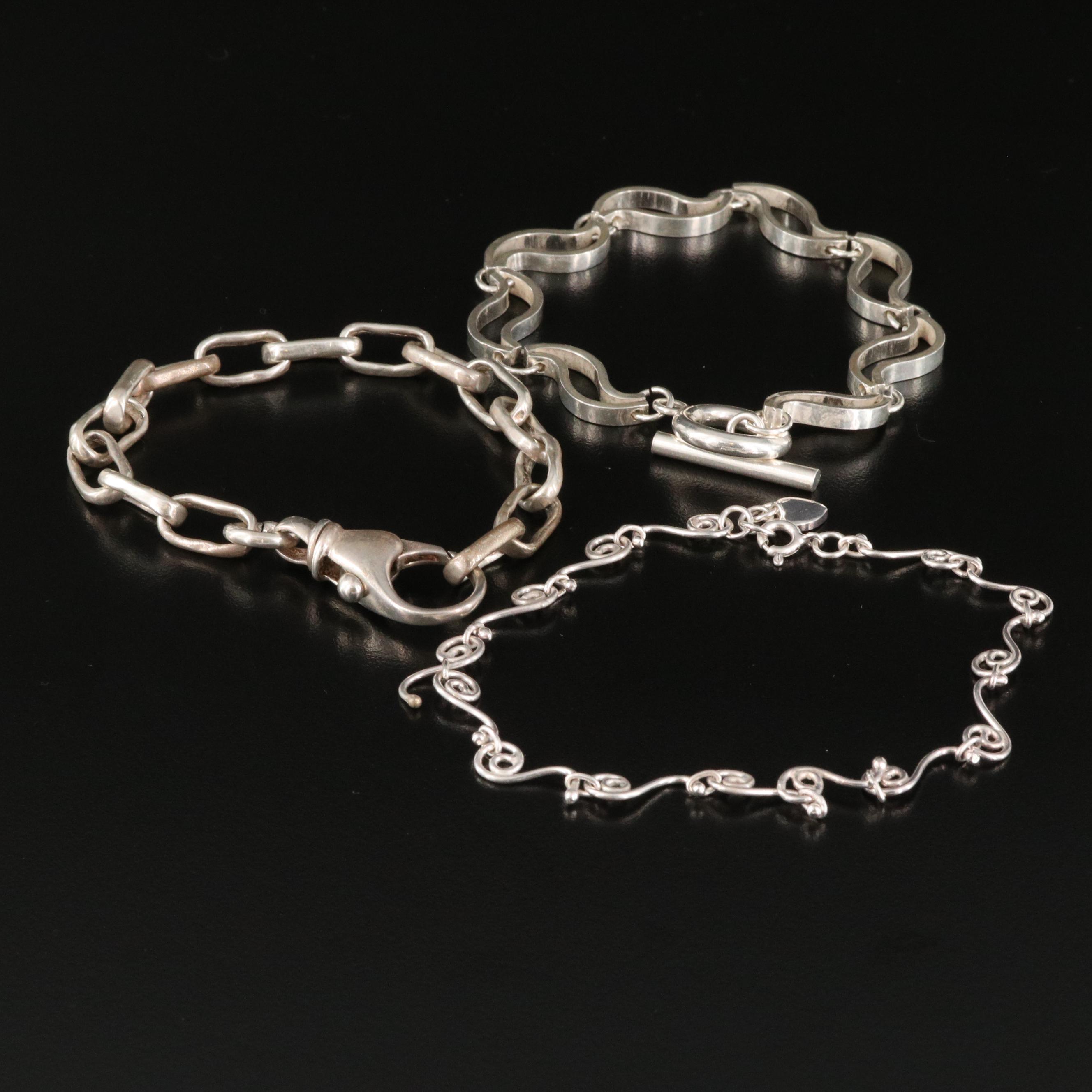 Sterling Silver Fancy Link Bracelets and Anklet