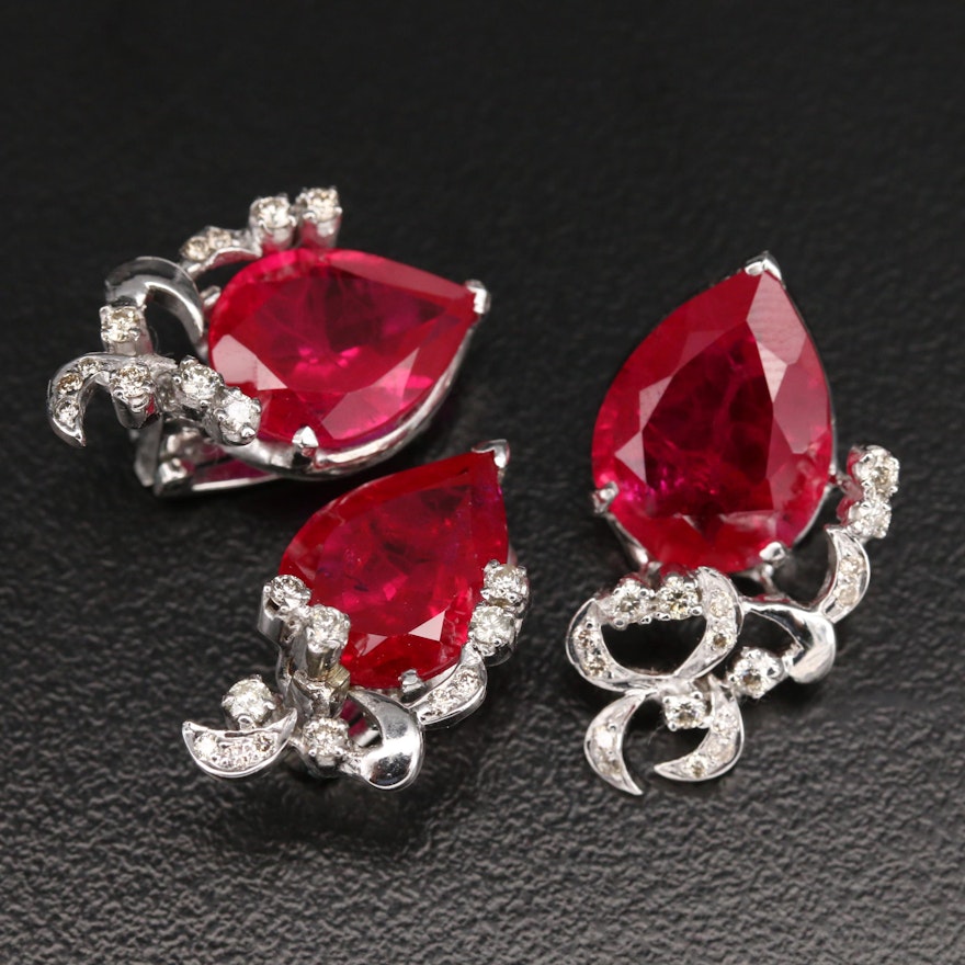 10K Ruby and Diamond Earring and Pendant Set