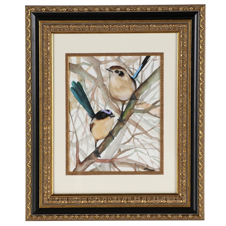 Anne "Angor" Gorywine Watercolor Painting of Two Birds